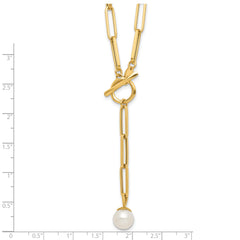 14K Polished Freshwater Cultured Pearl Fancy Link Toggle Necklace