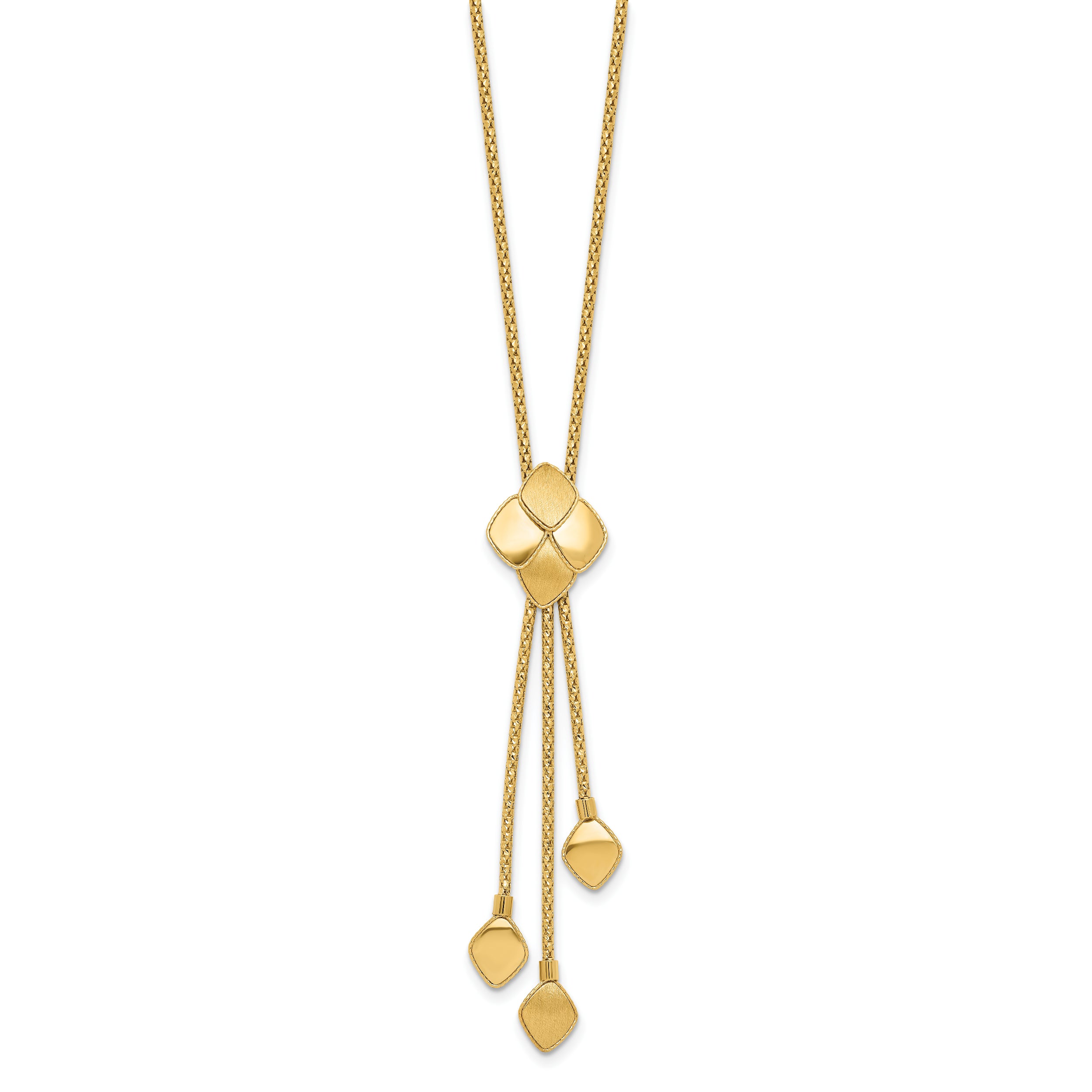14K Polished and Brushed Y-Drop Plus 2in ext Necklace