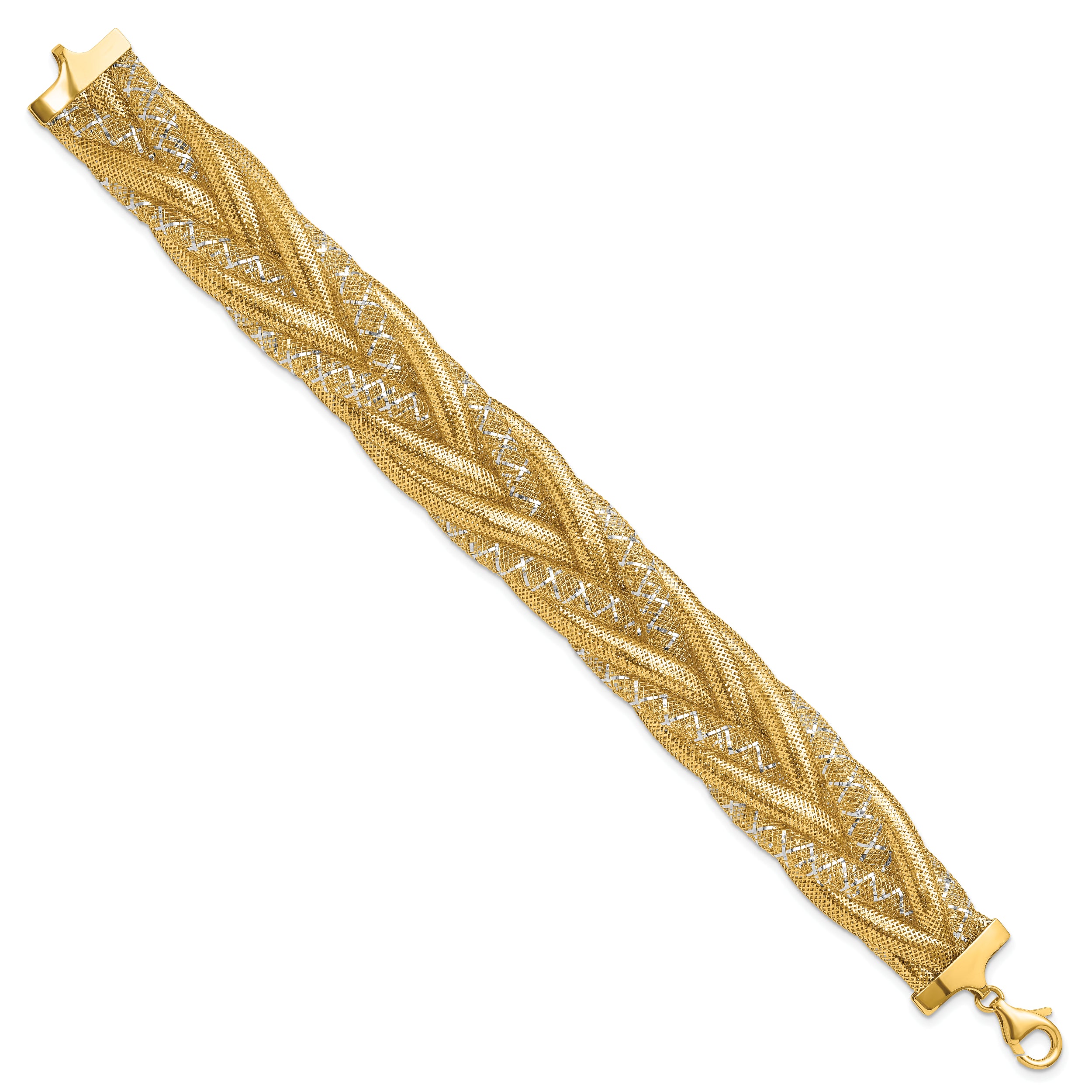 14K Two-tone Braided Mesh Stretch Bracelet