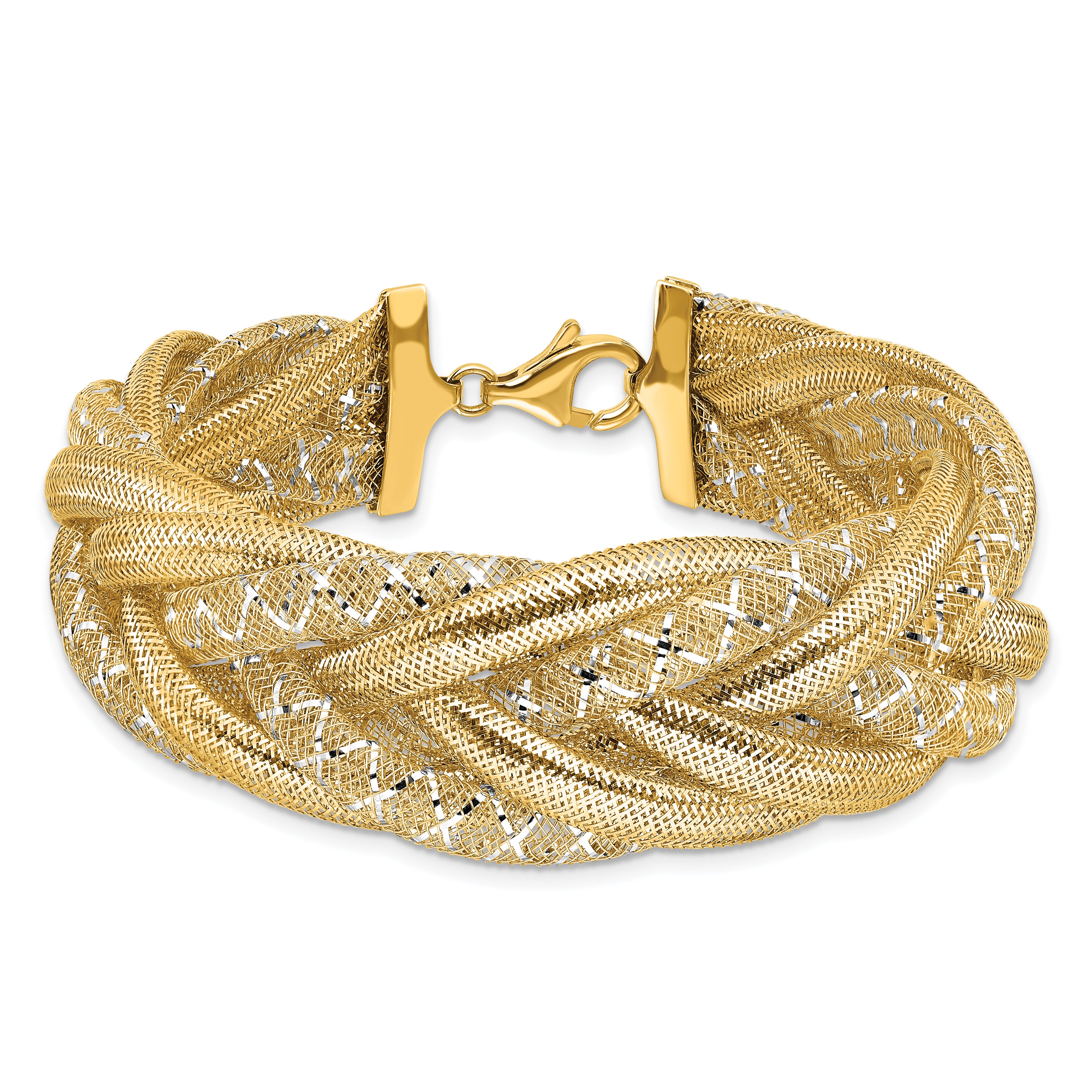 14K Two-tone Braided Mesh Stretch Bracelet