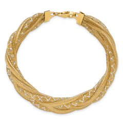 14K Two-tone Braided Mesh Stretch Bracelet