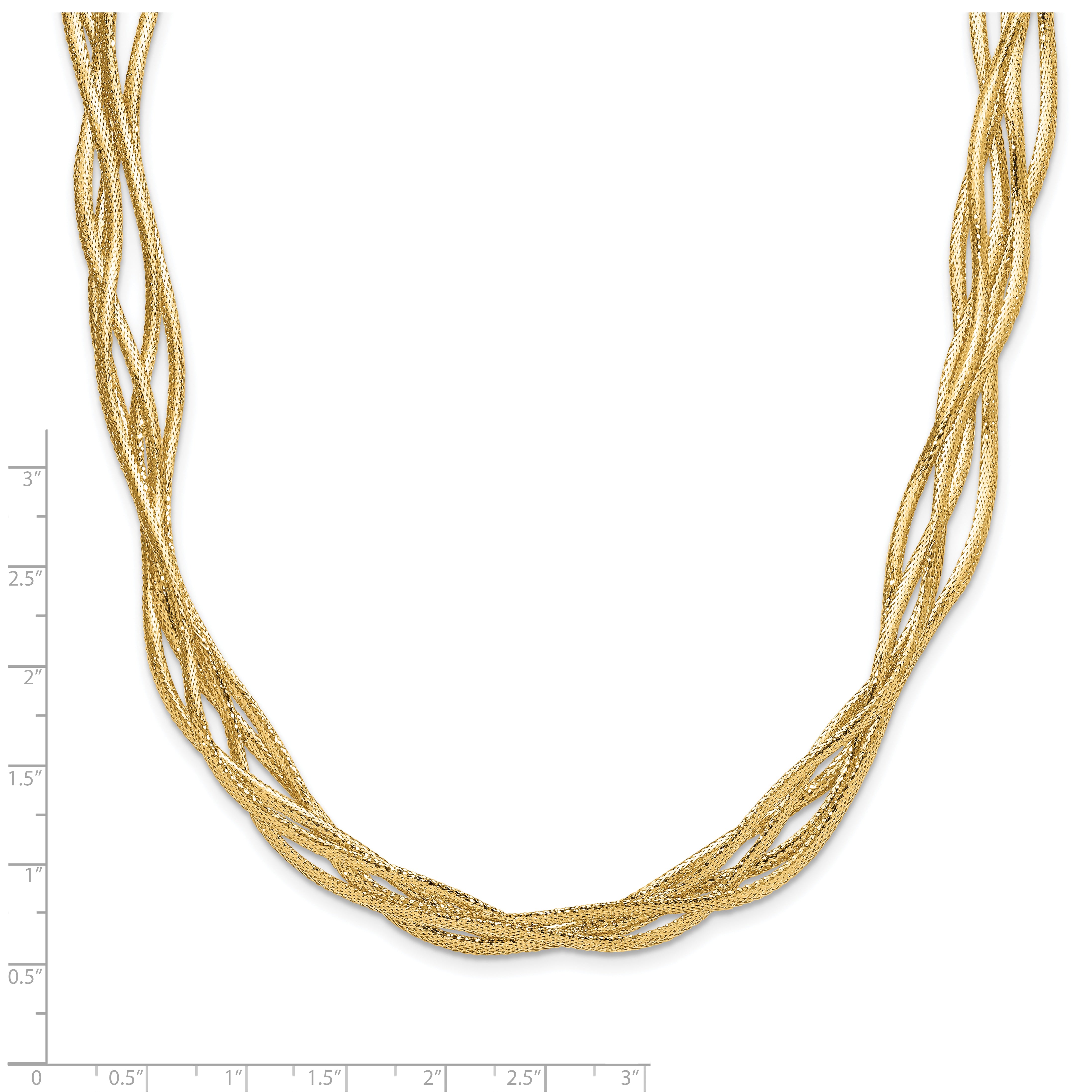 14K Mesh Diamond-cut 4-strand Wave Necklace