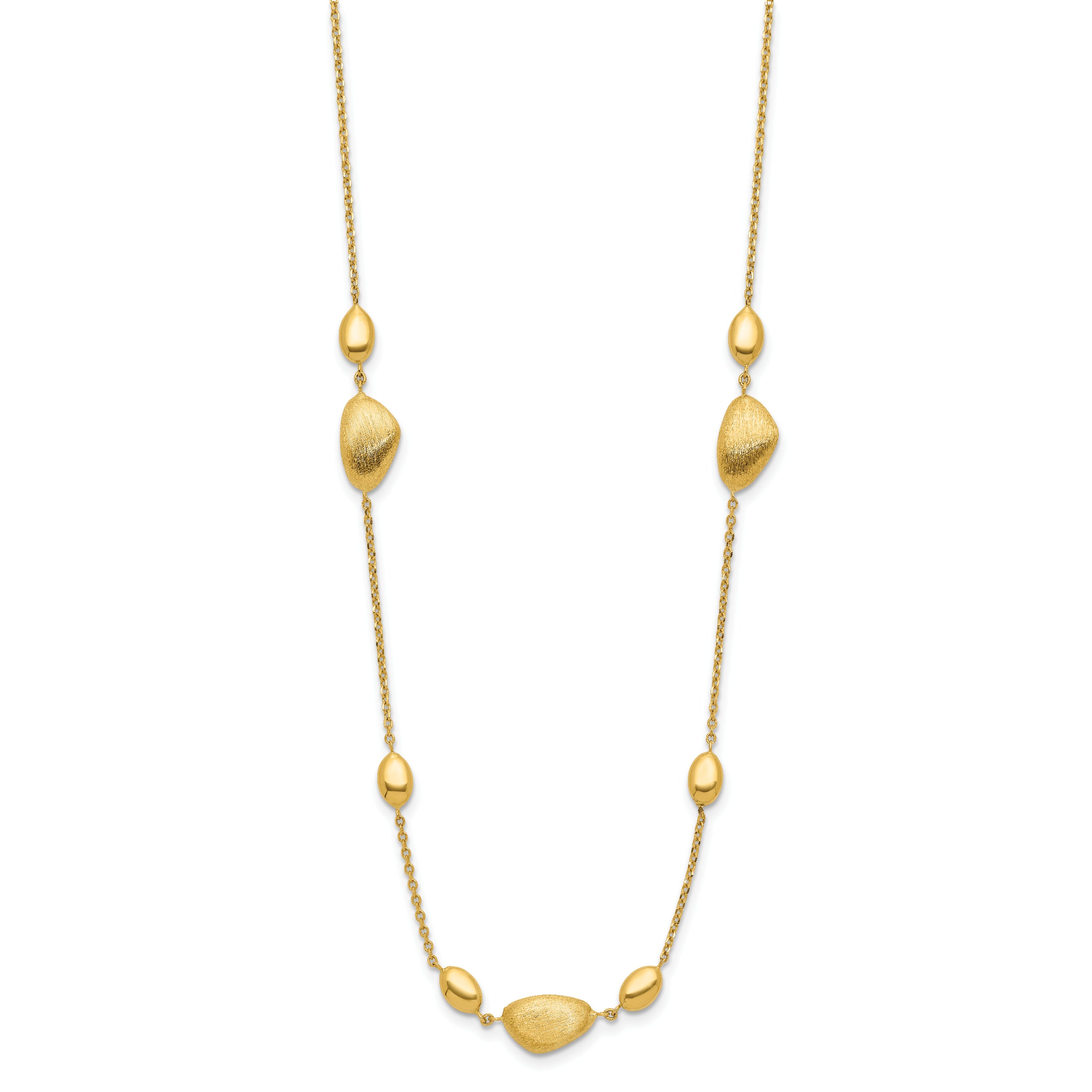 14k Brushed and Polished Beaded 17in with 1in ext Necklace