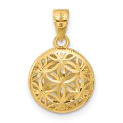 14K w/Rhodium Polished and Diamond-cut Pendant