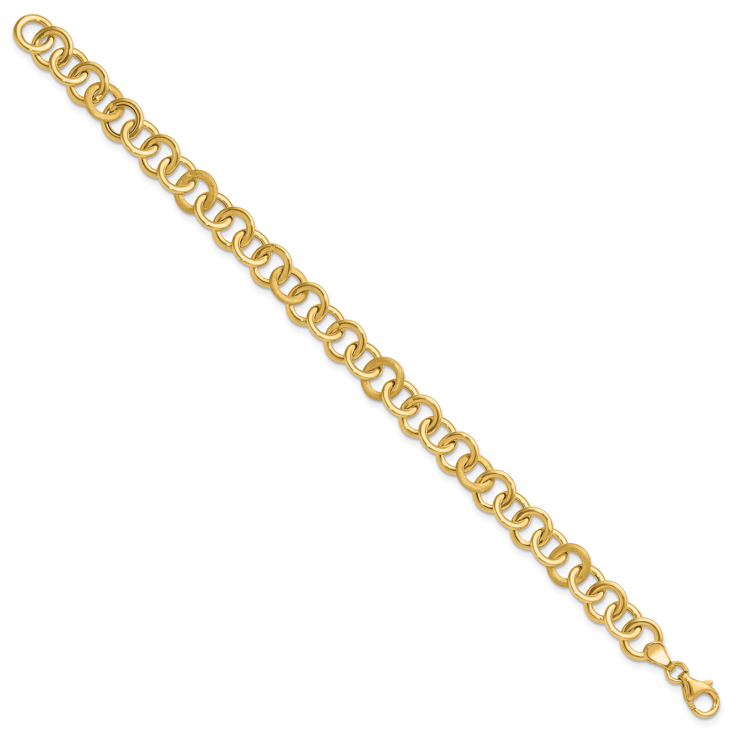 14K Polished and Satin Fancy Circle Link Bracelet