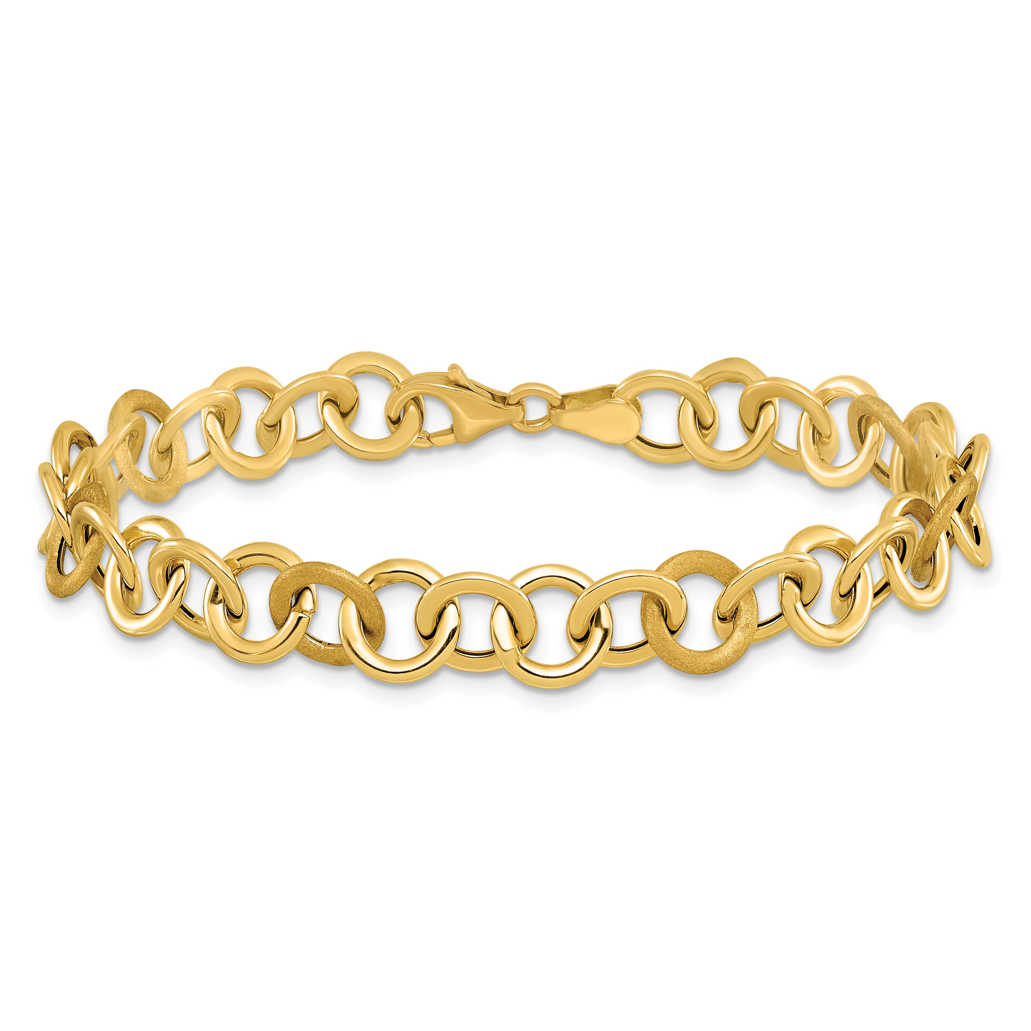 14K Polished and Satin Fancy Circle Link Bracelet