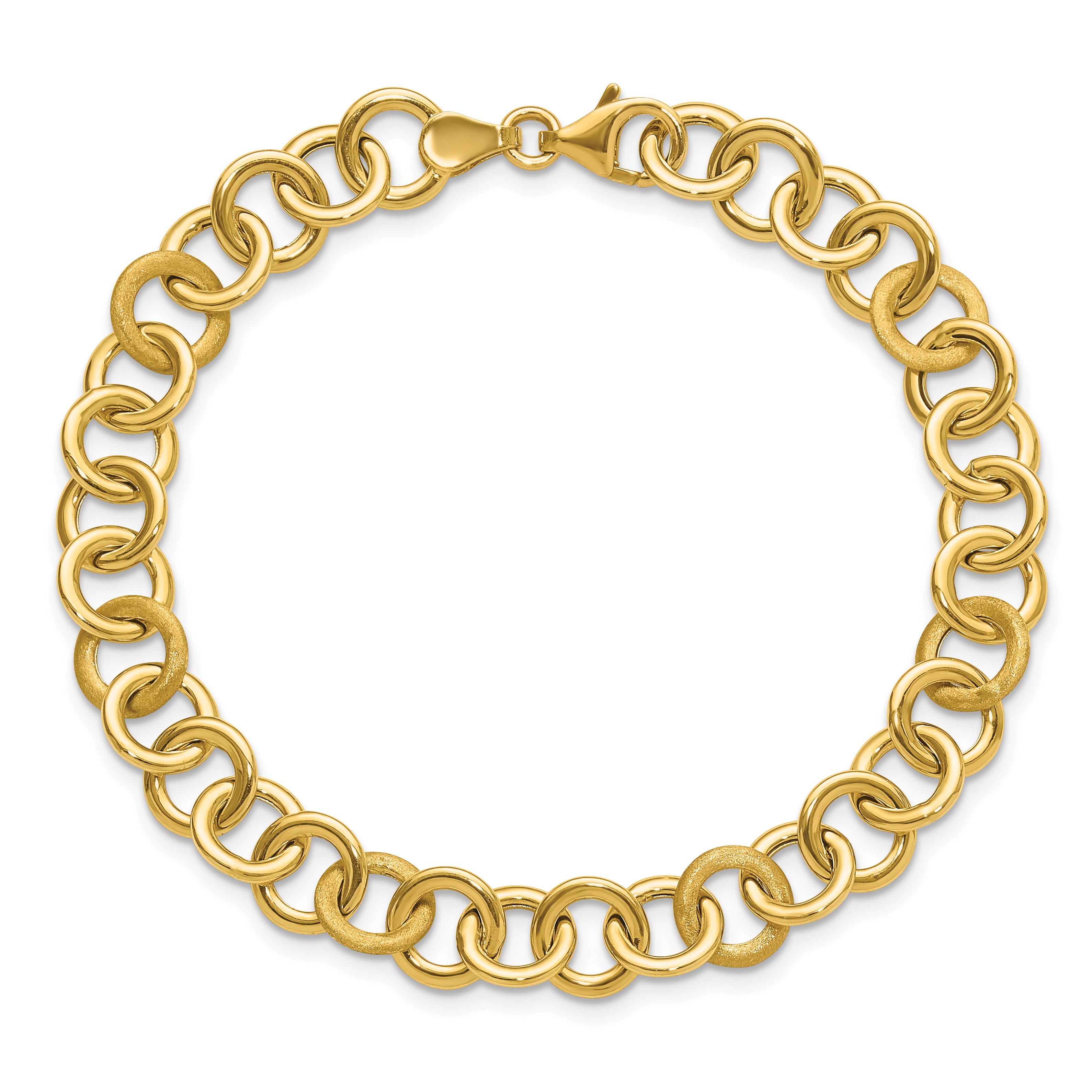 14K Polished and Satin Fancy Circle Link Bracelet