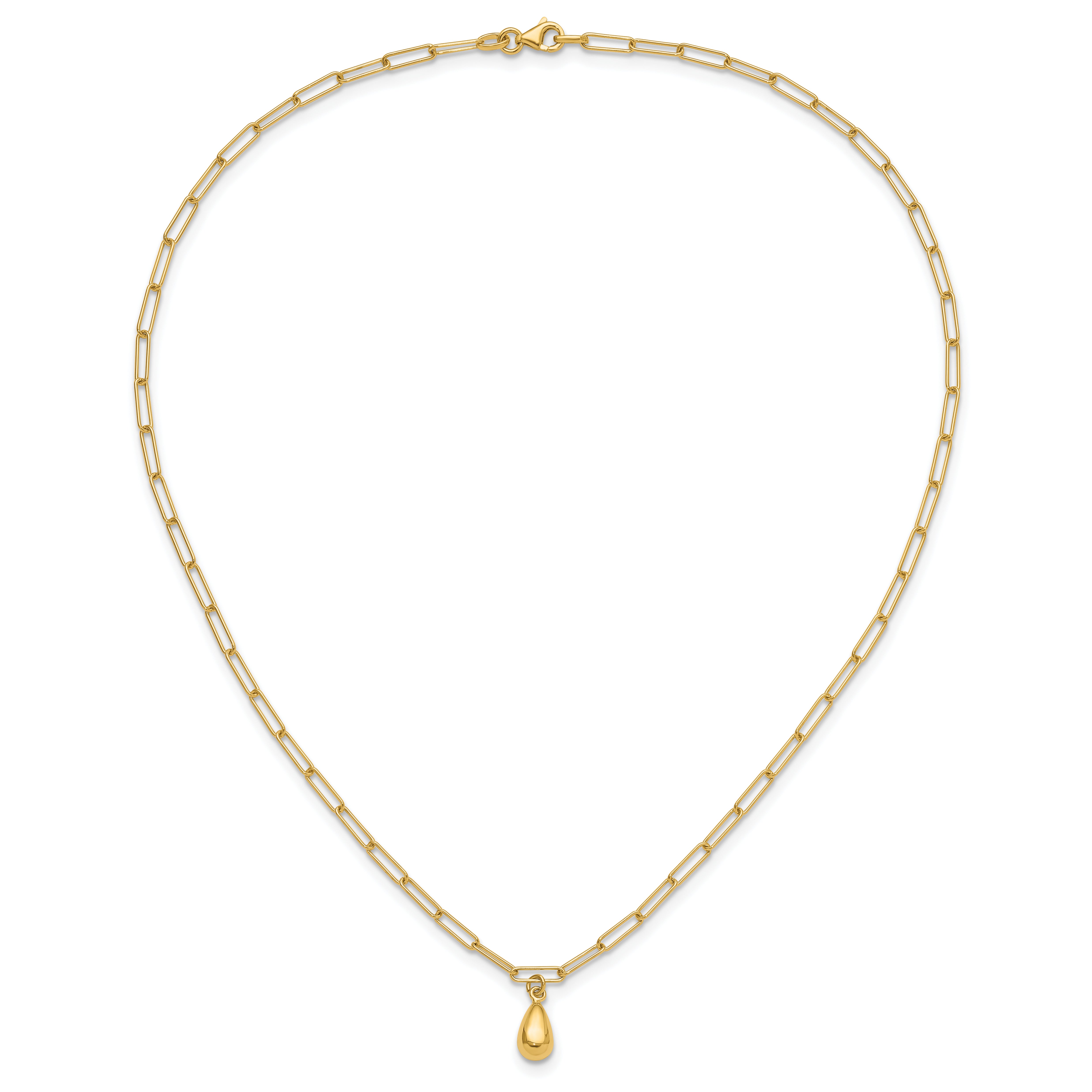 14K Polished Teardrop Paperclip Link Necklace