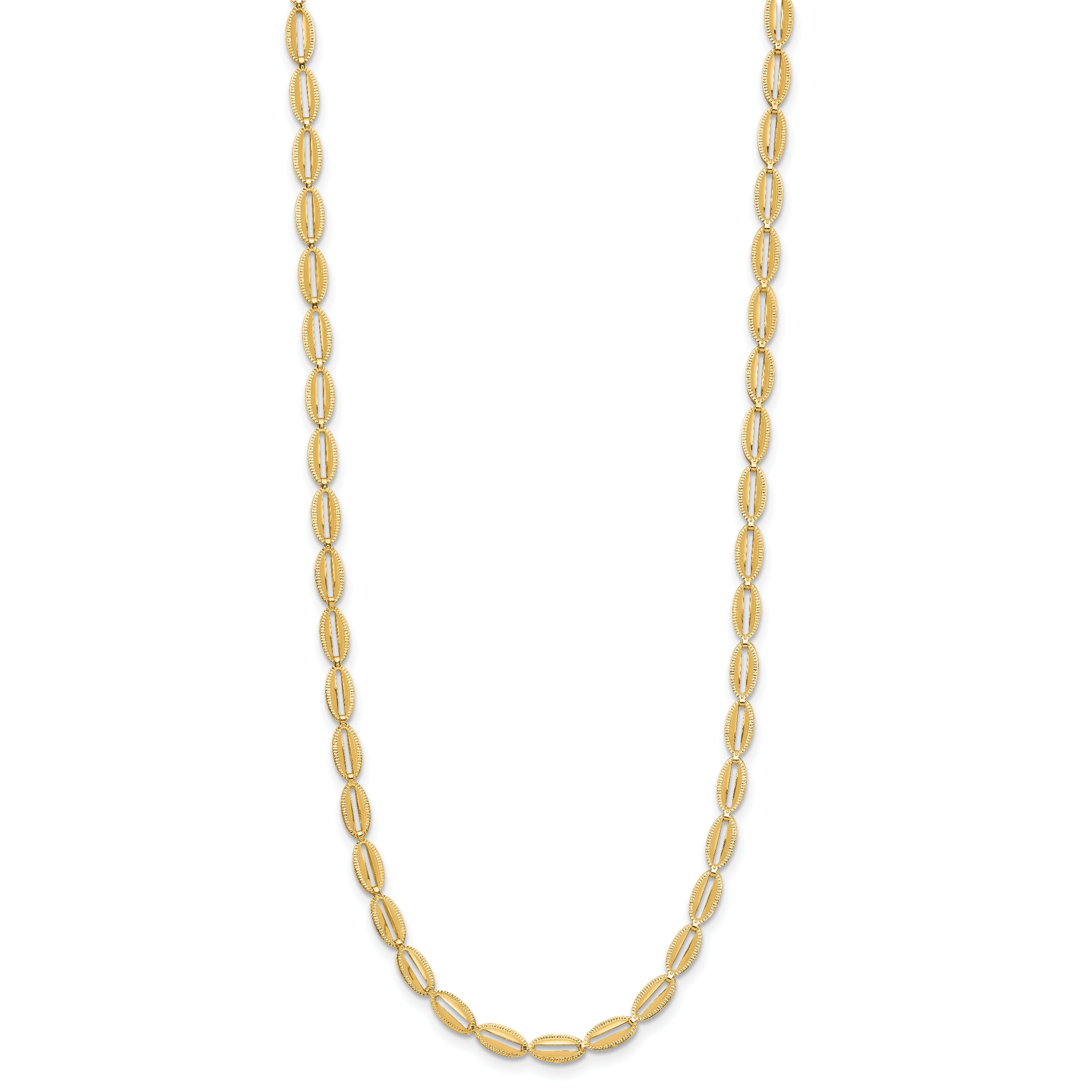14K Polished and Textured Fancy Oval Link Necklace