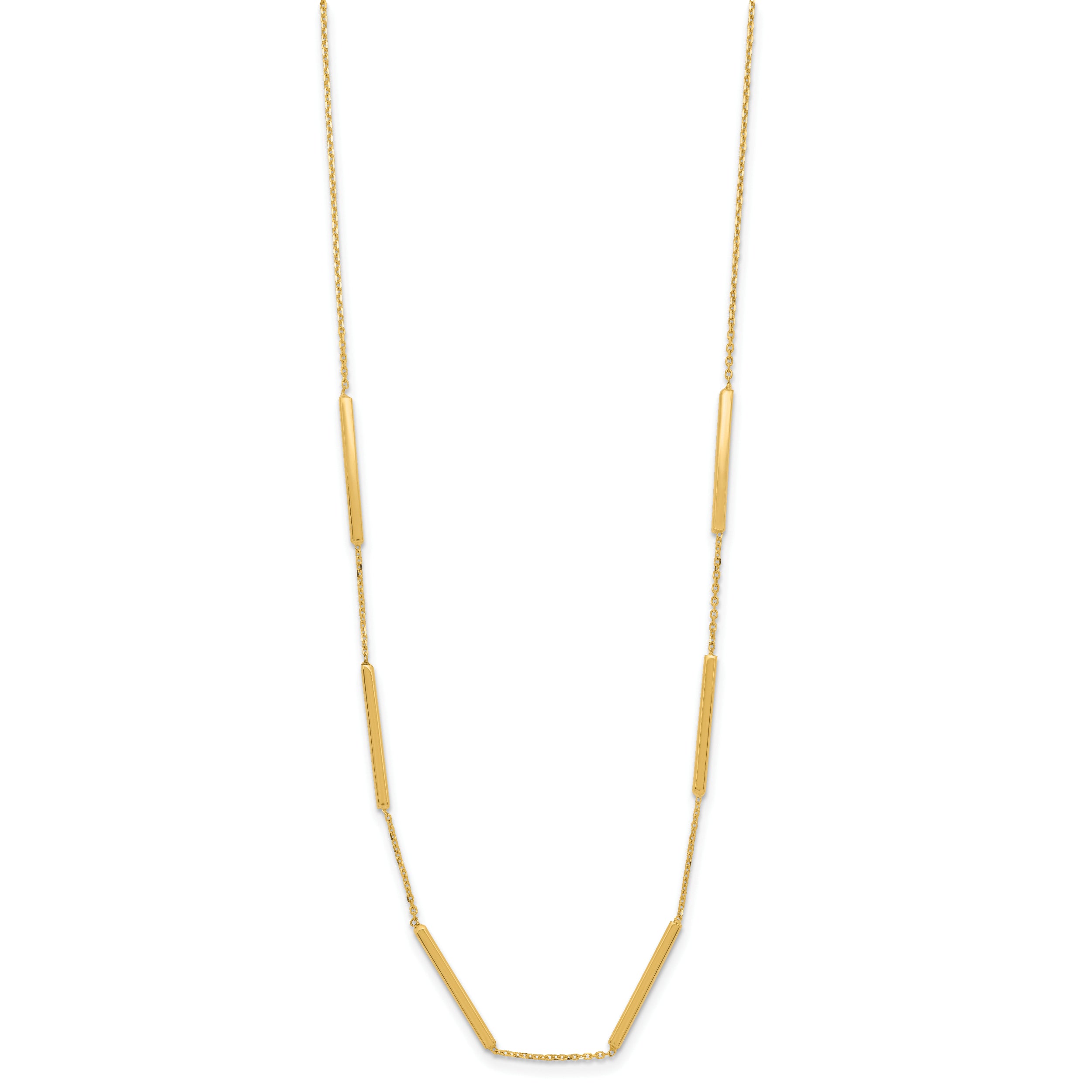 14K Polished 6 Bar Stations 16in with 1.5in ext Necklace