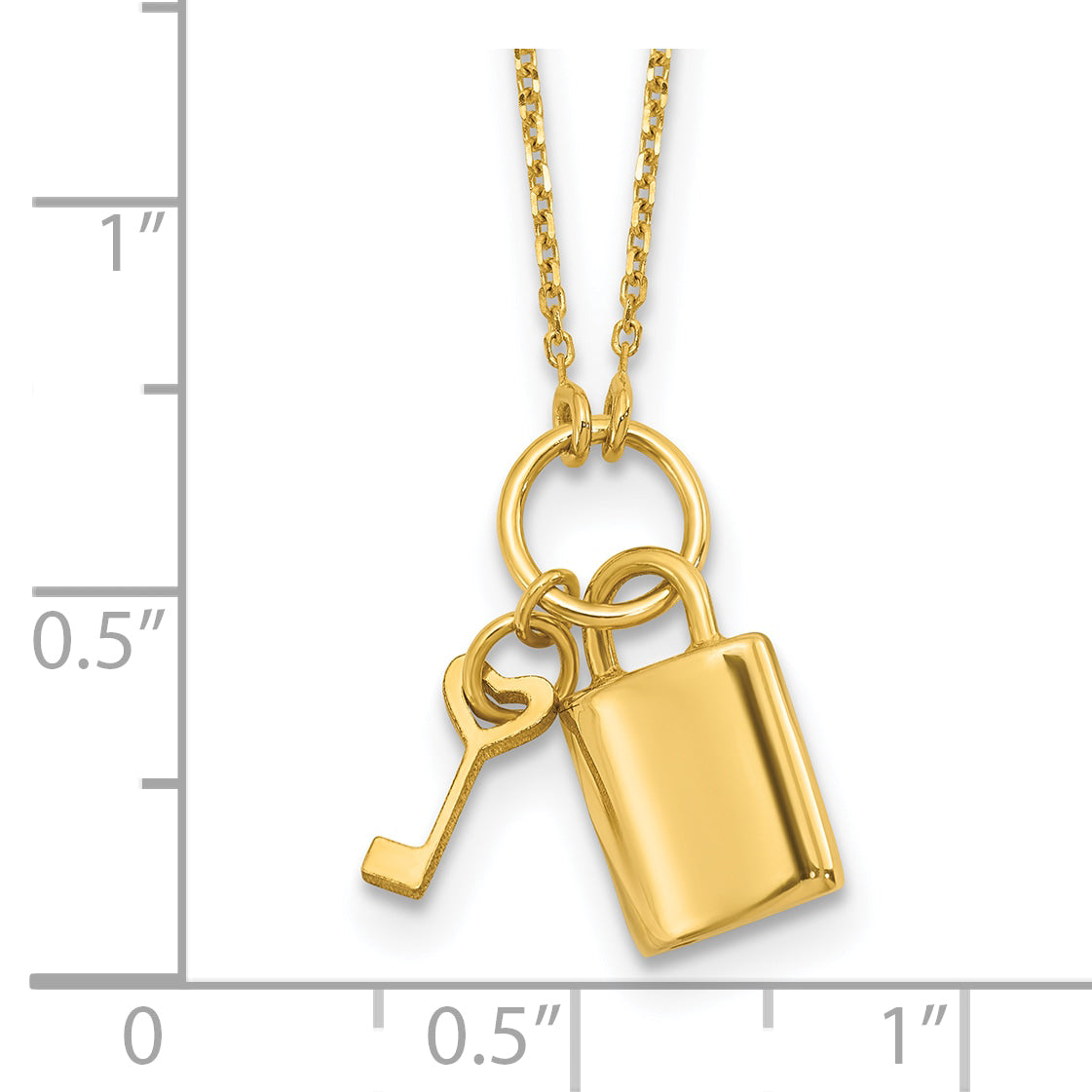 14K Polished Lock and Key 16in with 2in ext Necklace