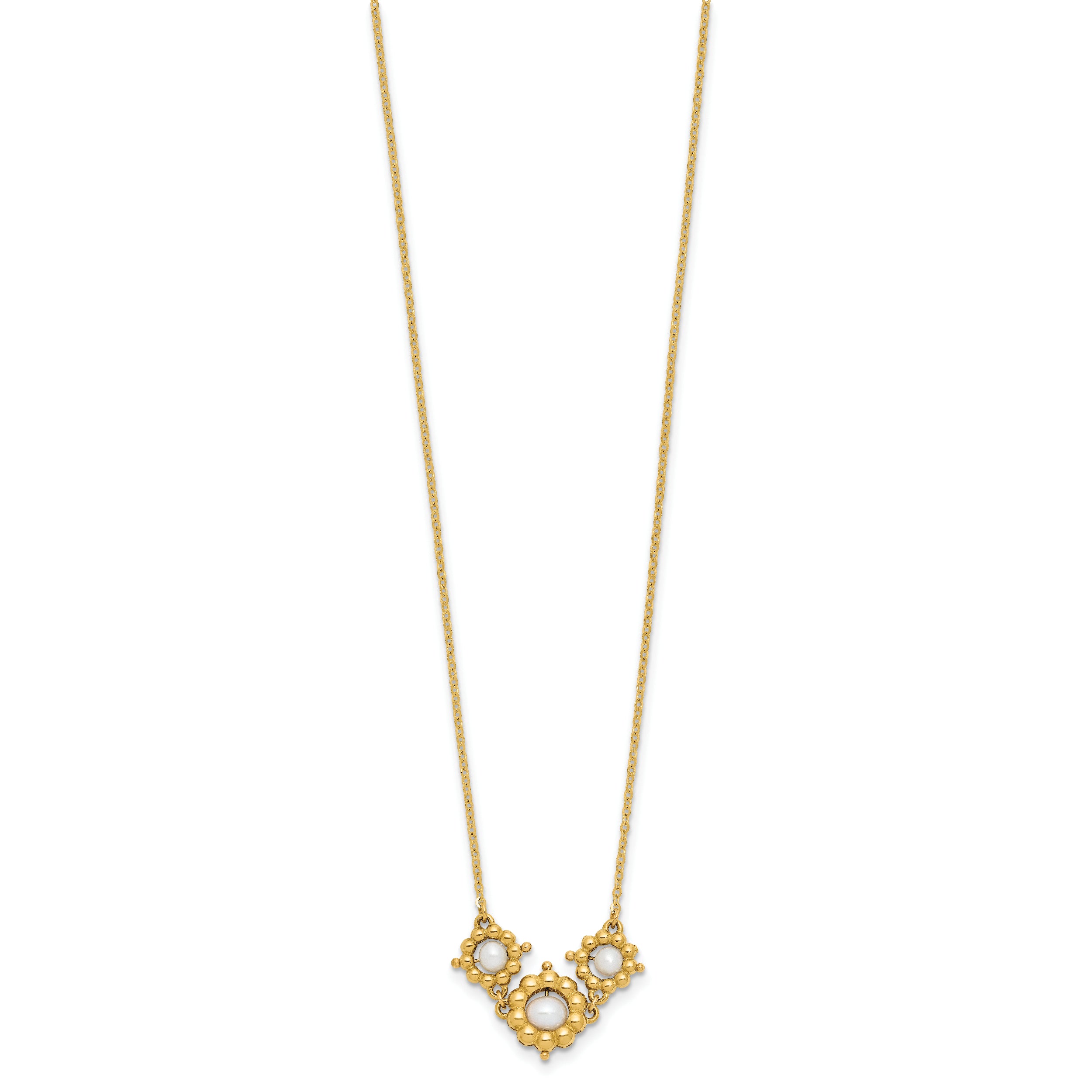 14k Polished FWC Pearl Flower 16in w/2in ext. Necklace