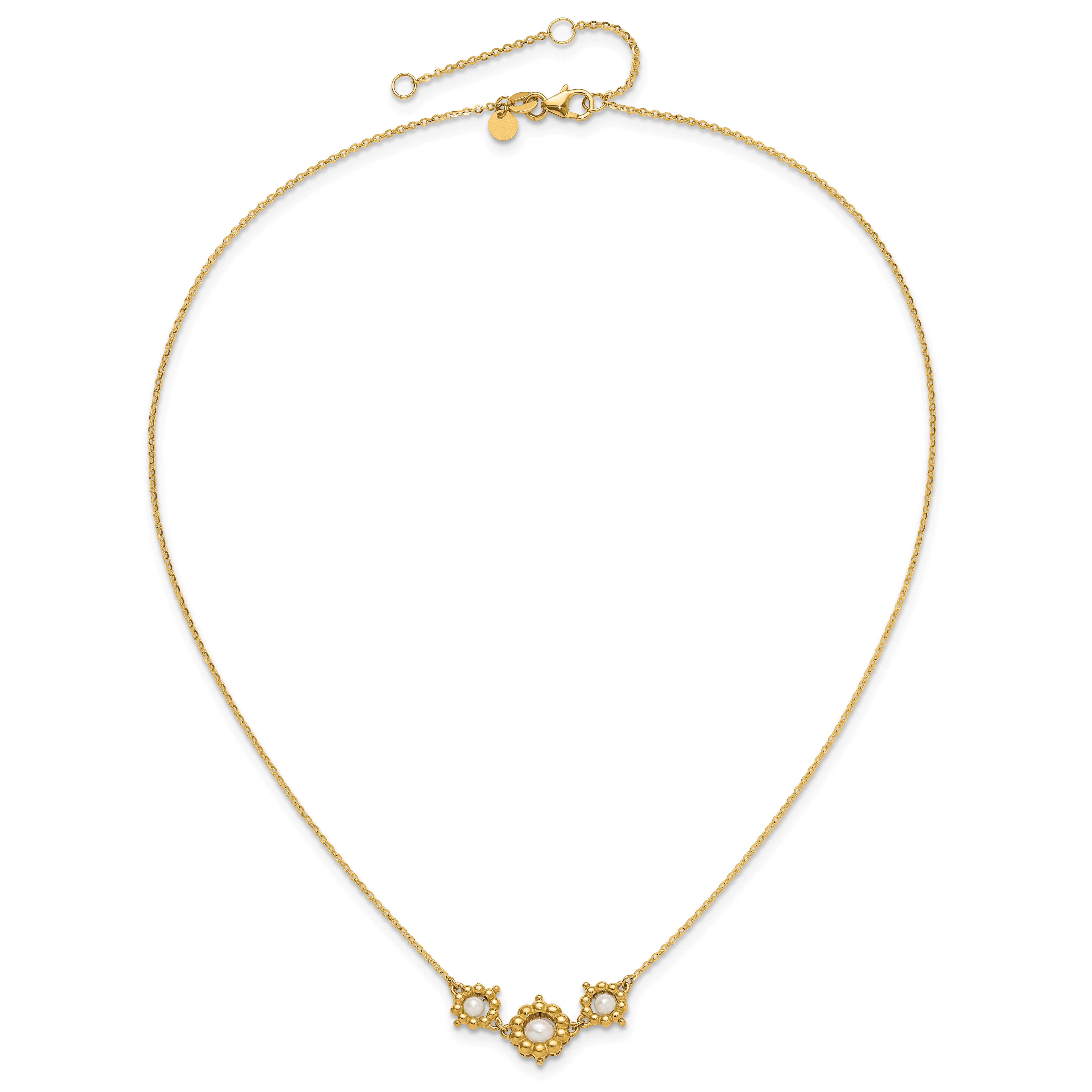 14k Polished FWC Pearl Flower 16in w/2in ext. Necklace