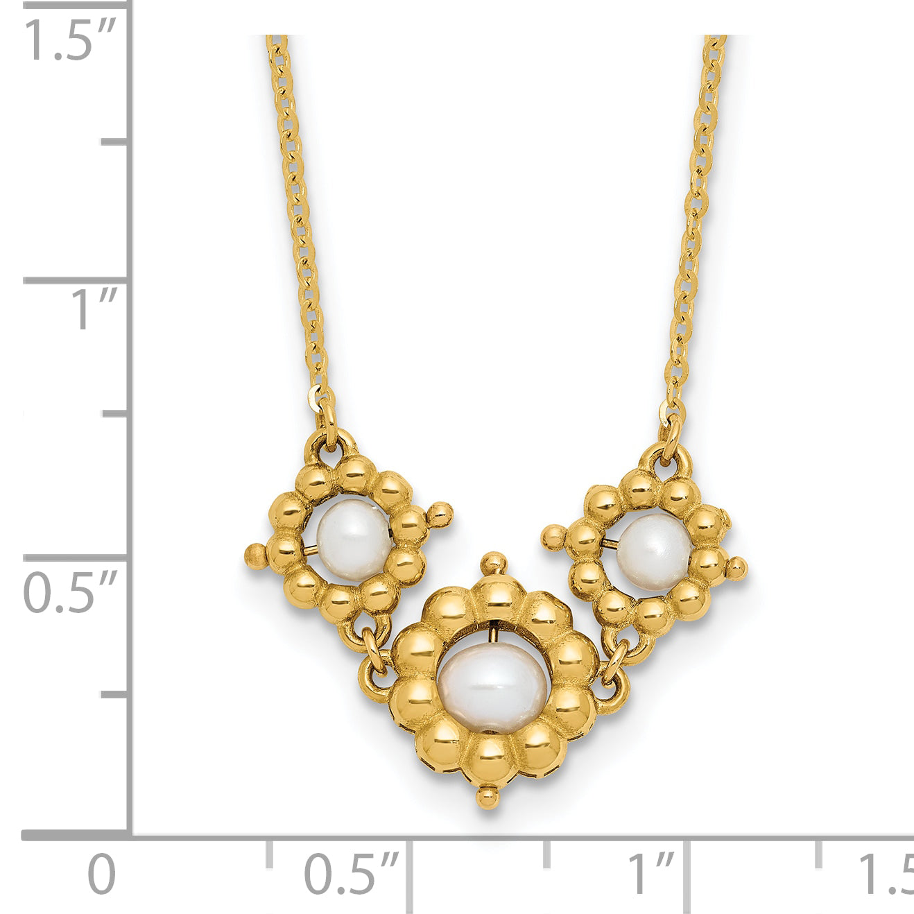 14k Polished FWC Pearl Flower 16in w/2in ext. Necklace
