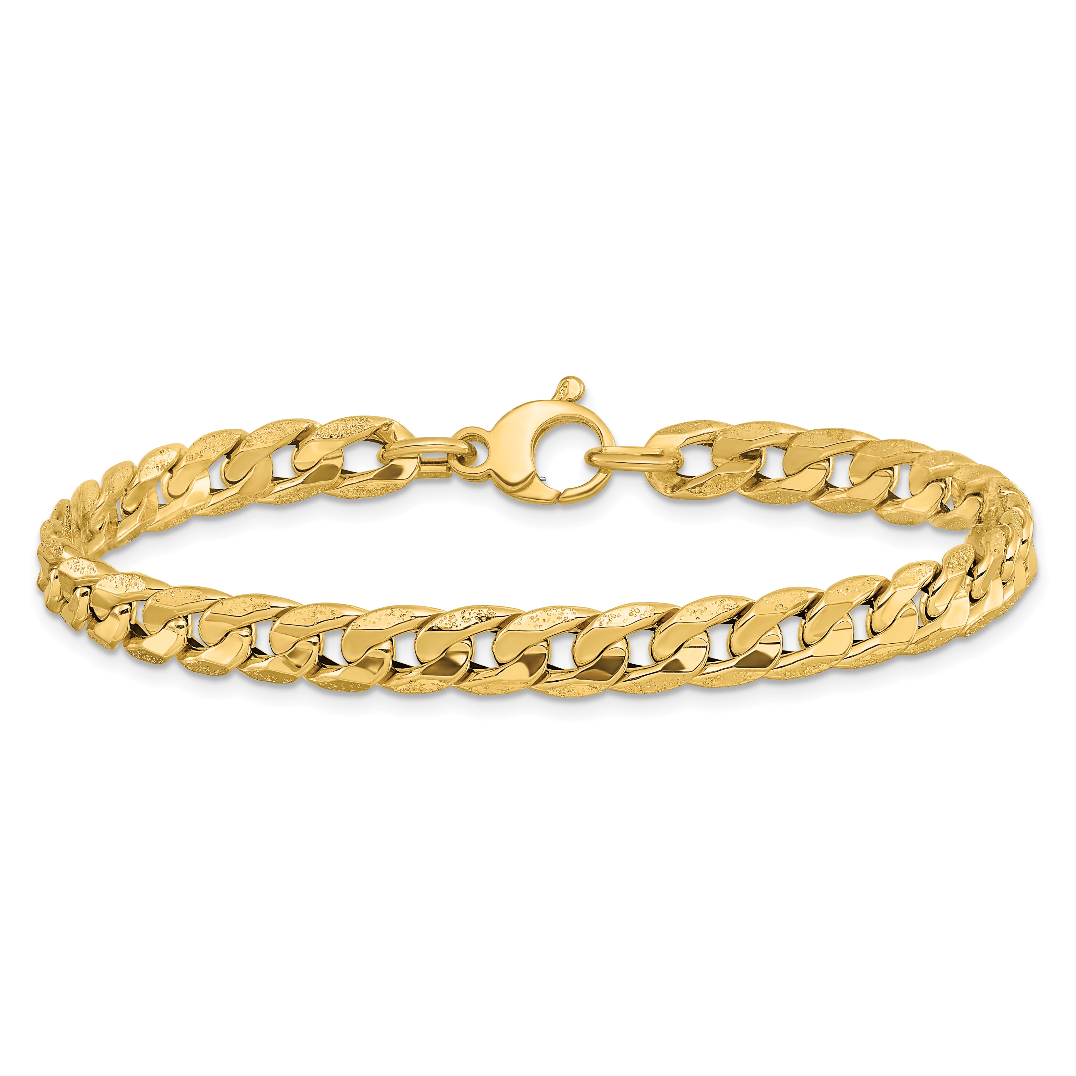 14K Polished and Textured Fancy Curb Bracelet