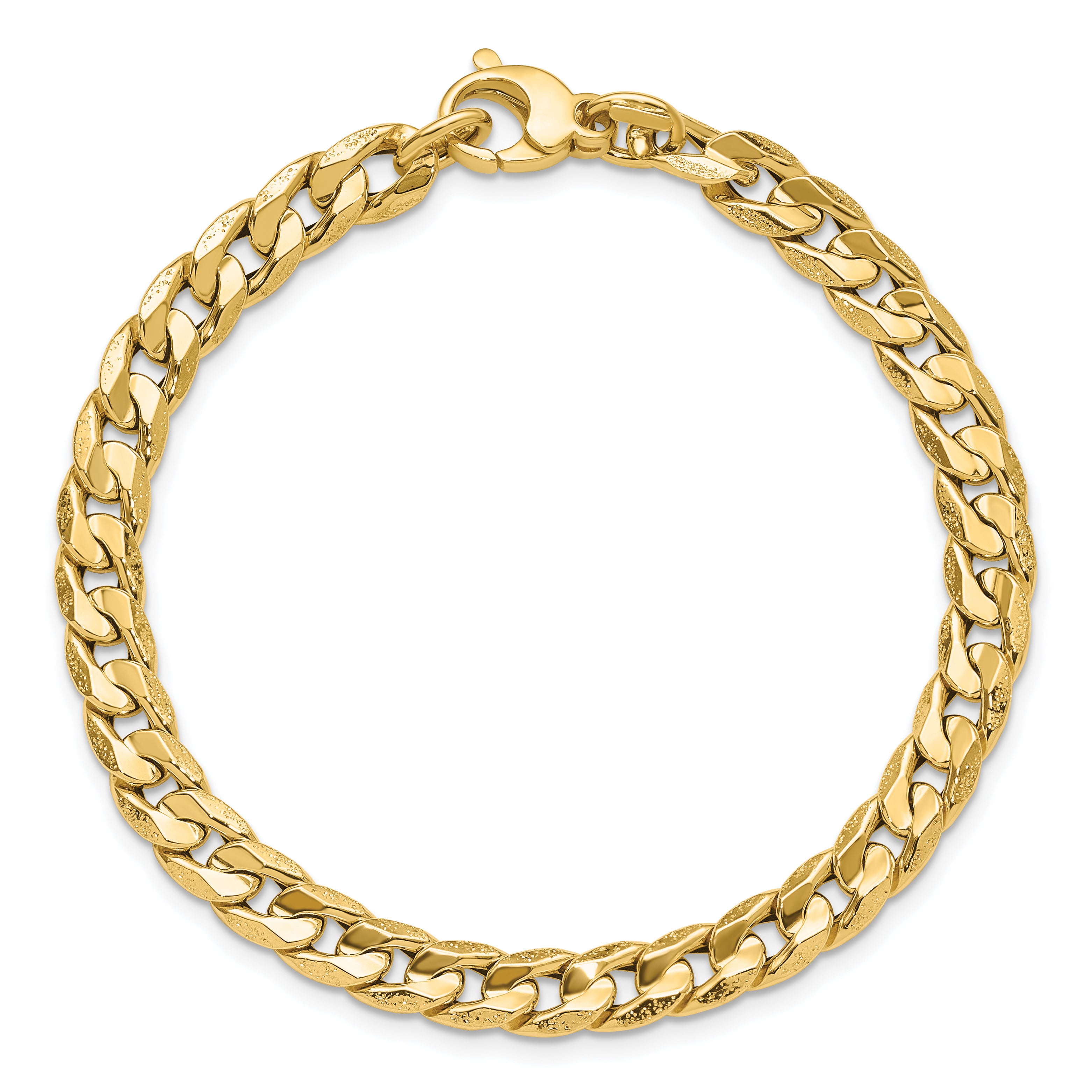 14K Polished and Textured Fancy Curb Bracelet