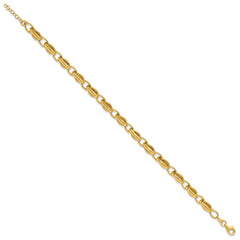 14K Polished and Textured Fancy Link w/.5in ext. Bracelet
