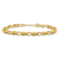 14K Polished and Textured Fancy Link w/.5in ext. Bracelet