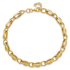 14K Polished and Textured Fancy Link w/.5in ext. Bracelet