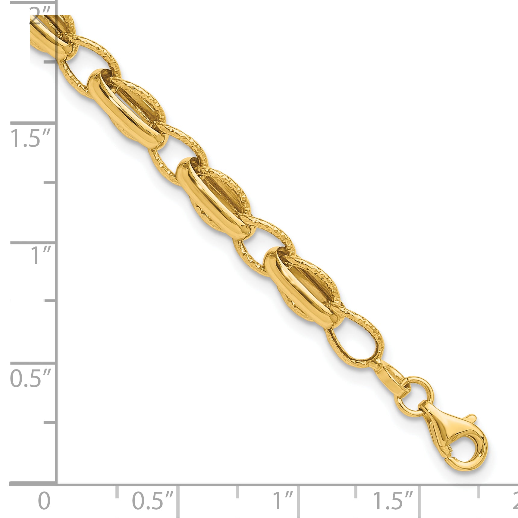 14K Polished and Textured Fancy Link w/.5in ext. Bracelet