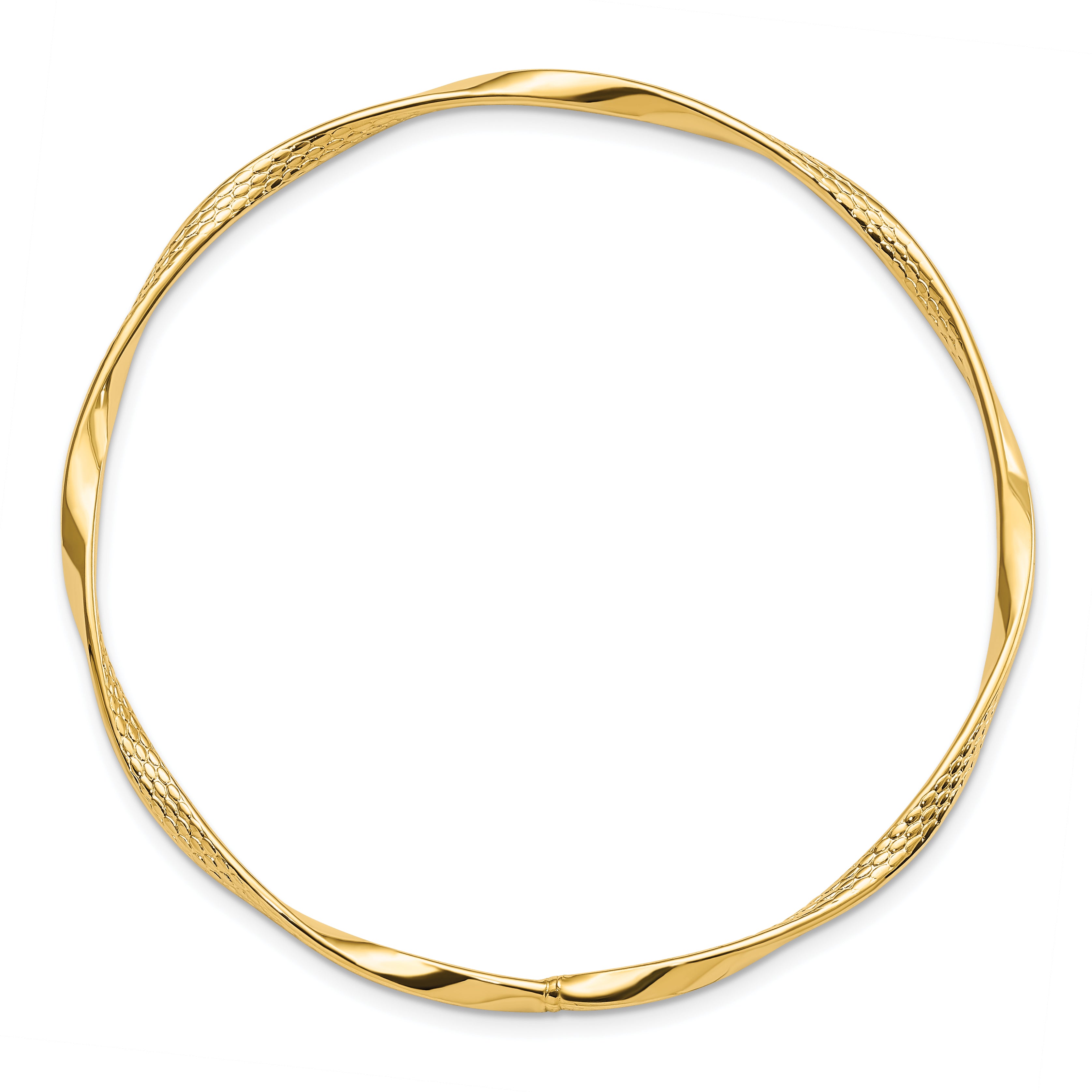 14K Gold Polished Textured Bangle with Lifetime Guarantee Secondary image