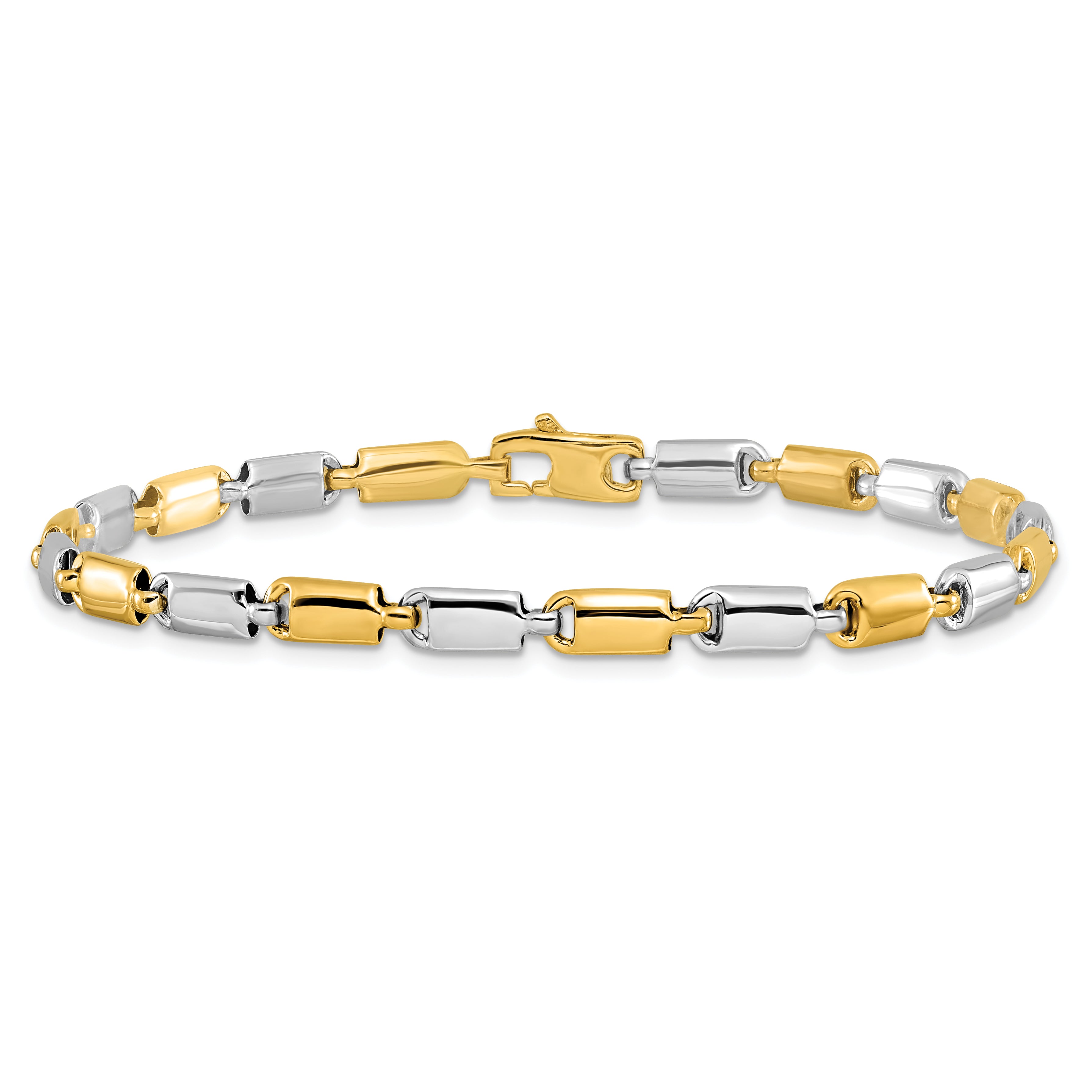 14k Two-tone Polished Fancy Rectangular Link Bracelet