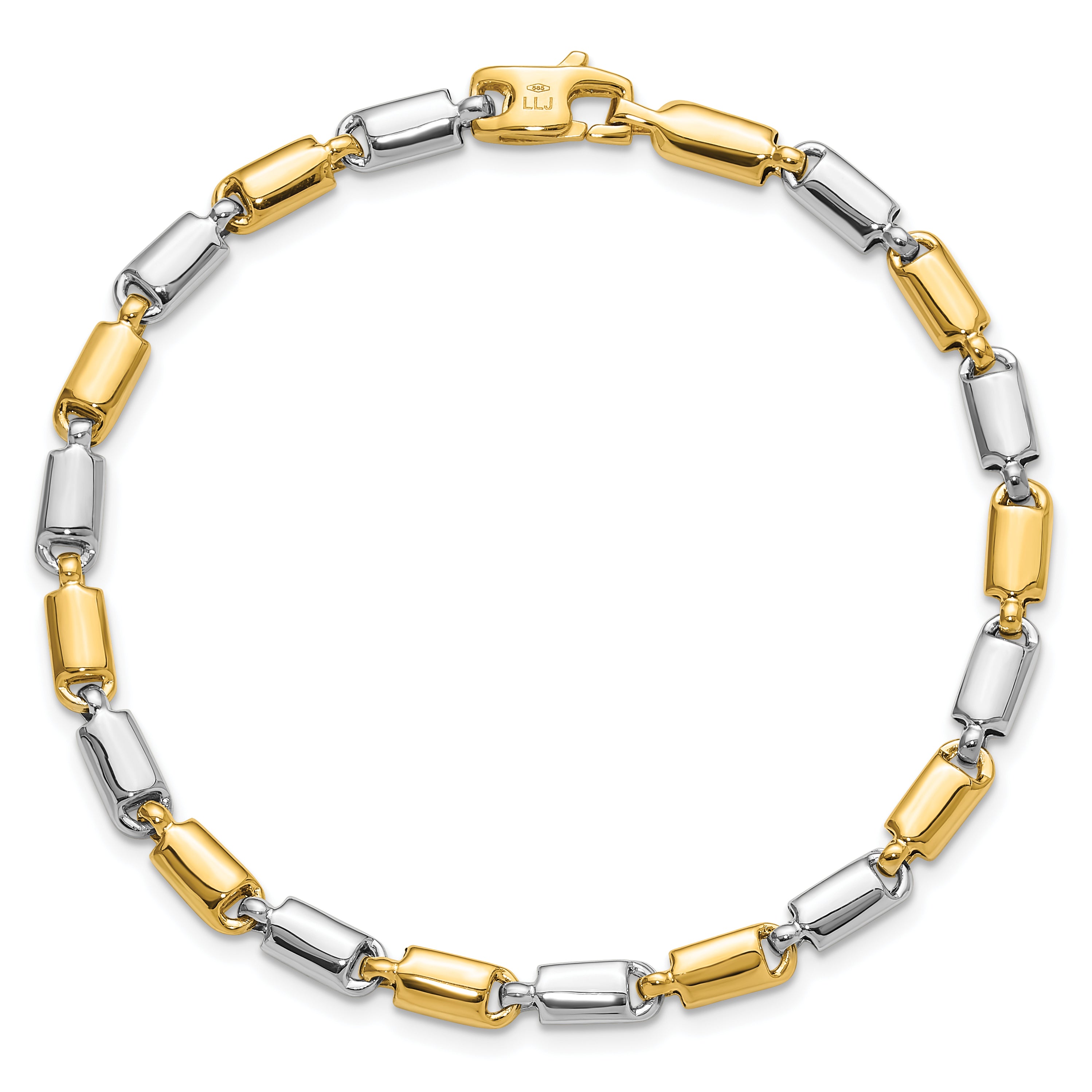 14k Two-tone Polished Fancy Rectangular Link Bracelet