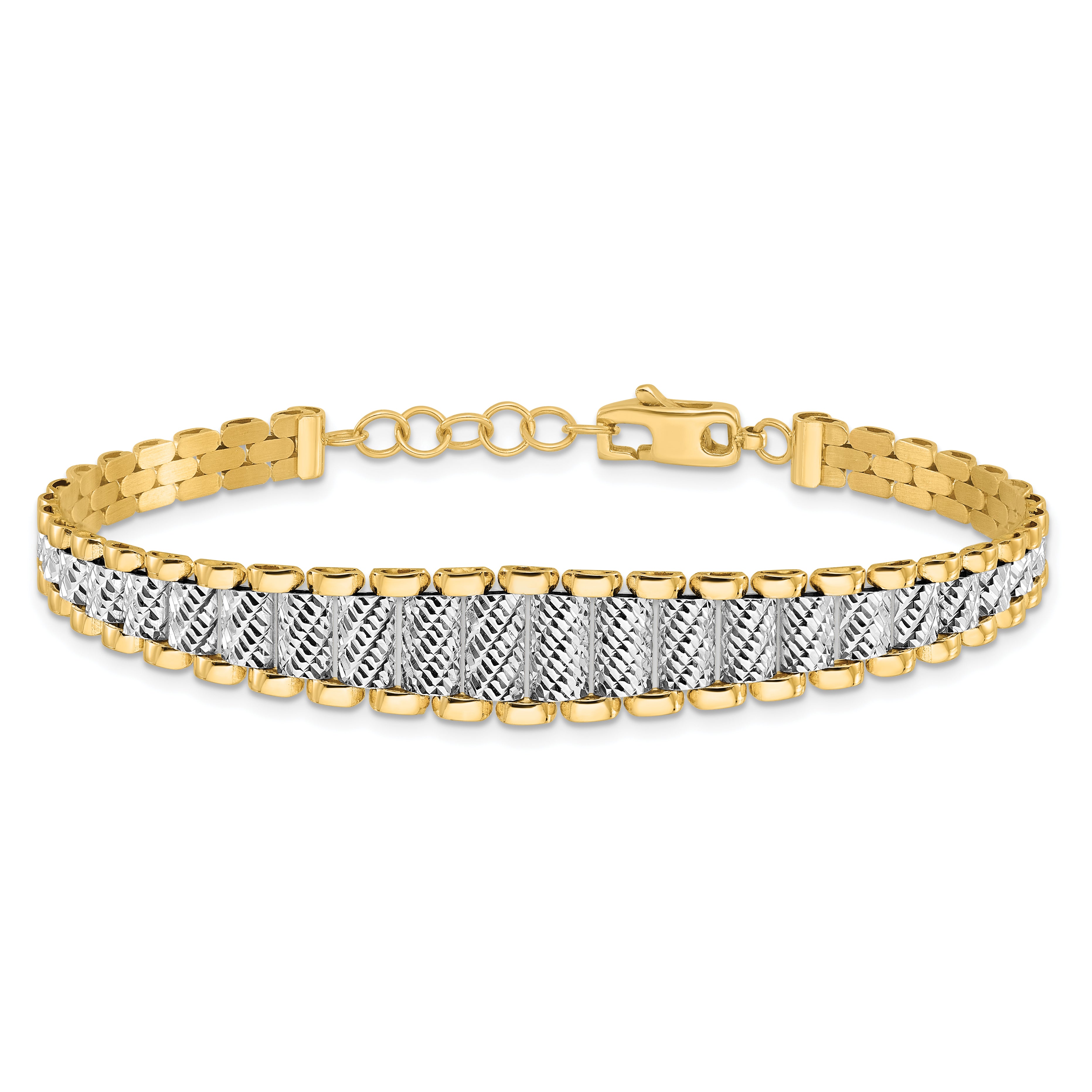 14K Two-tone Polished / Diamond-cut w/.5in ext. Bracelet - 7.5