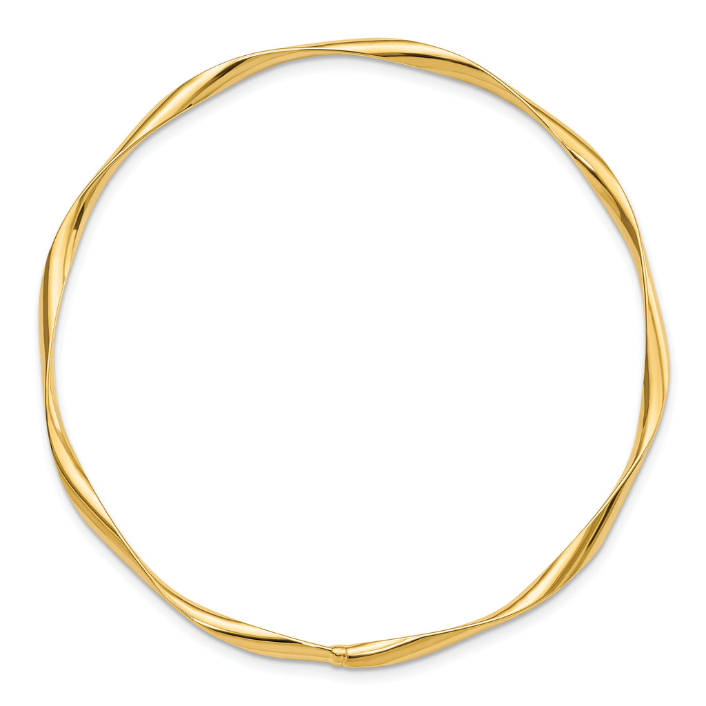 14K Gold Polished Twisted Bangle with Slip-On Design