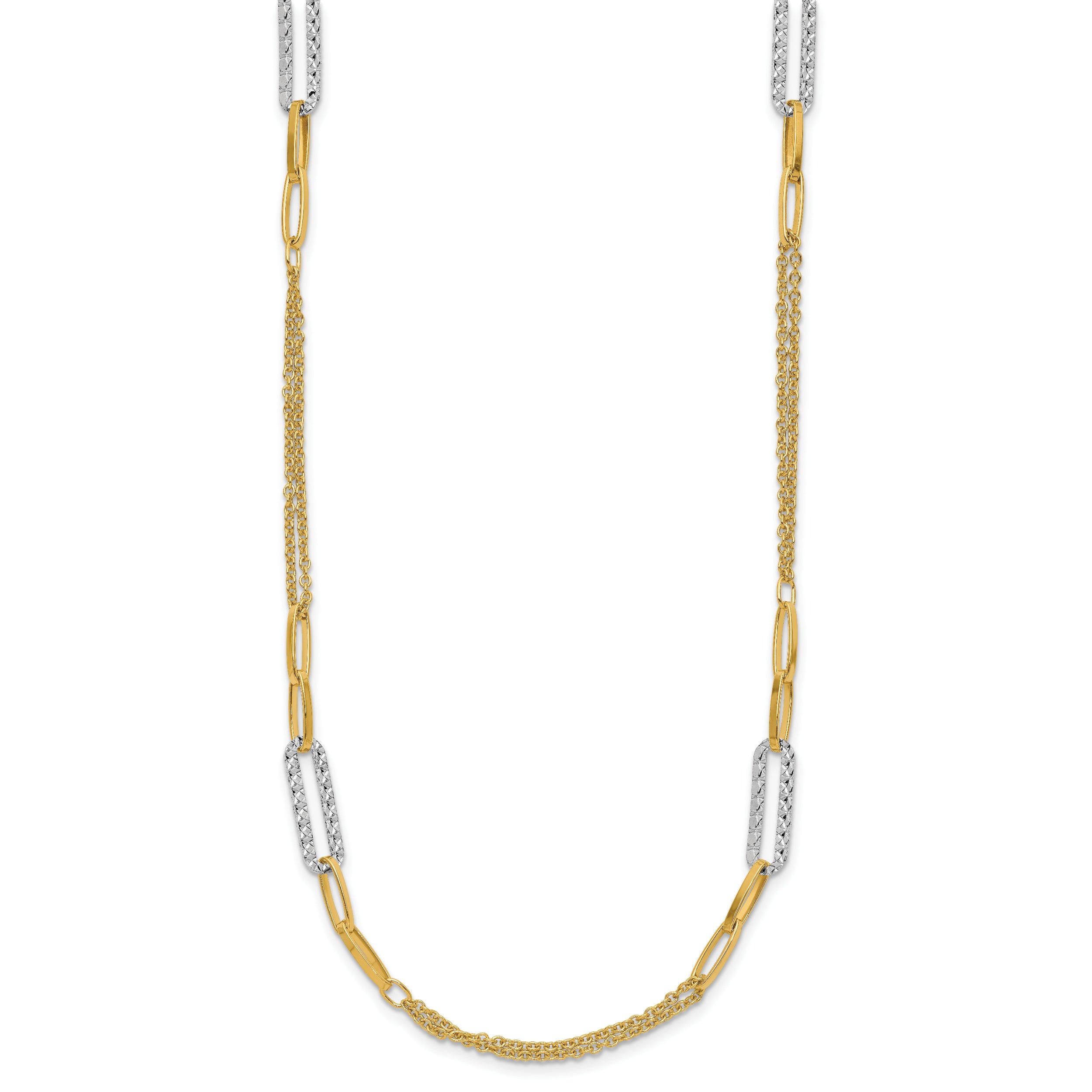 14K Two-tone Polished and Textured Fancy Link Necklace