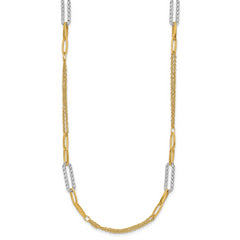 14K Two-tone Polished and Textured Fancy Link Necklace