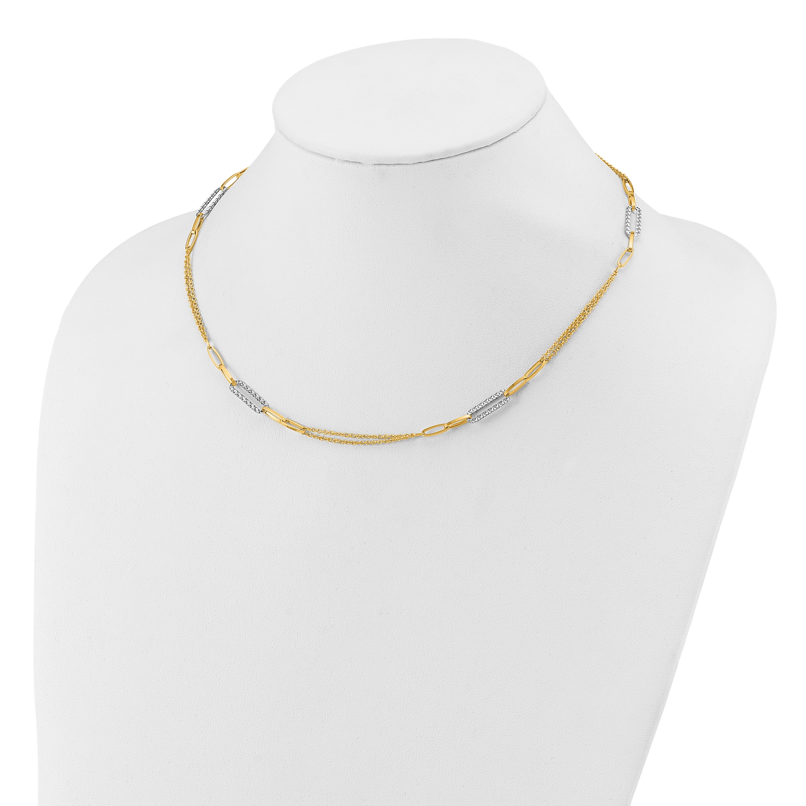 14K Two-tone Polished and Textured Fancy Link Necklace