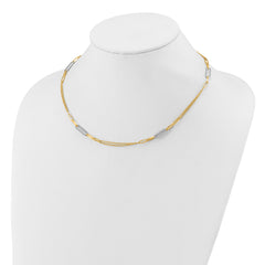 14K Two-tone Polished and Textured Fancy Link Necklace
