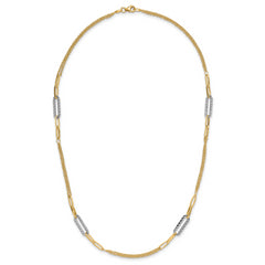 14K Two-tone Polished and Textured Fancy Link Necklace