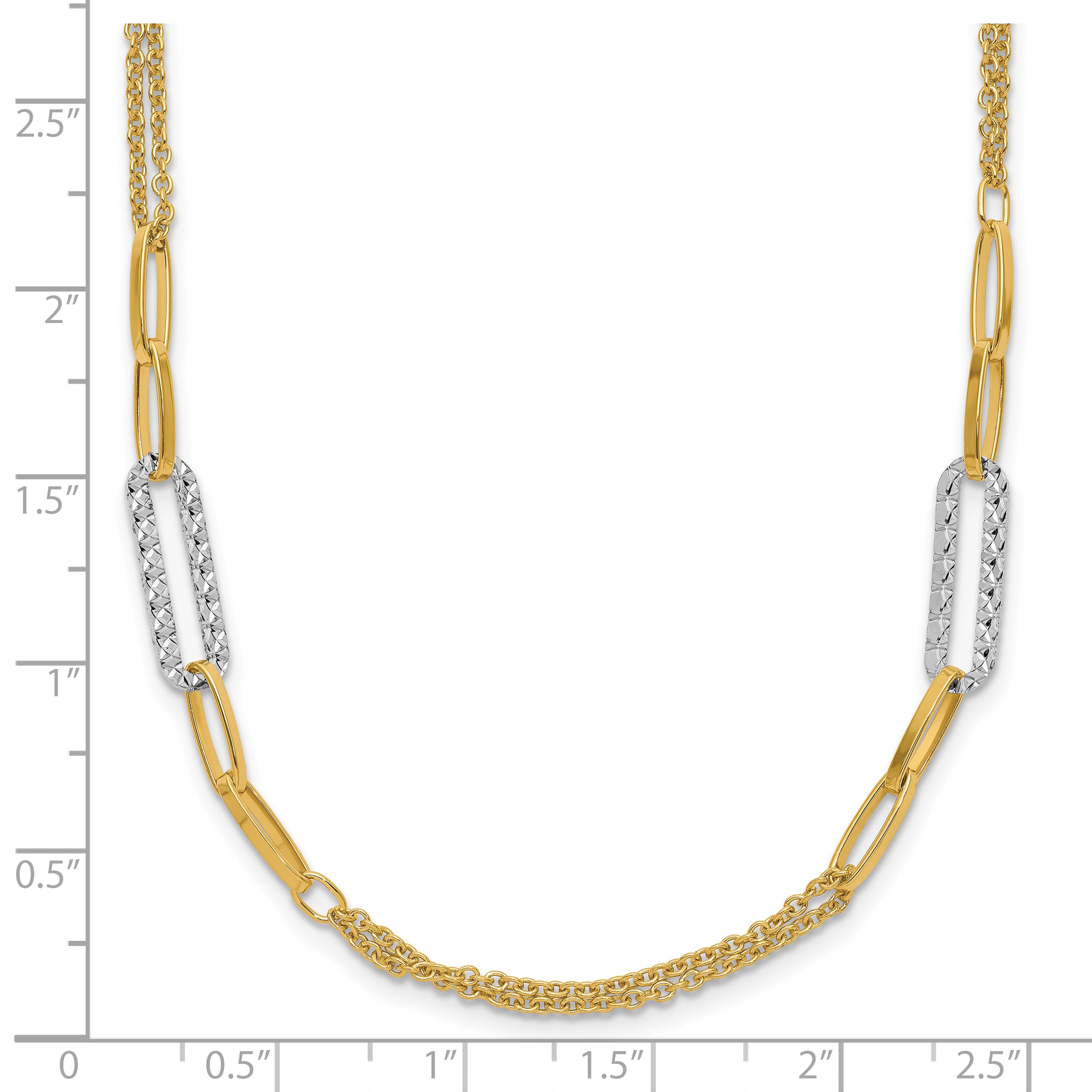 14K Two-tone Polished and Textured Fancy Link Necklace