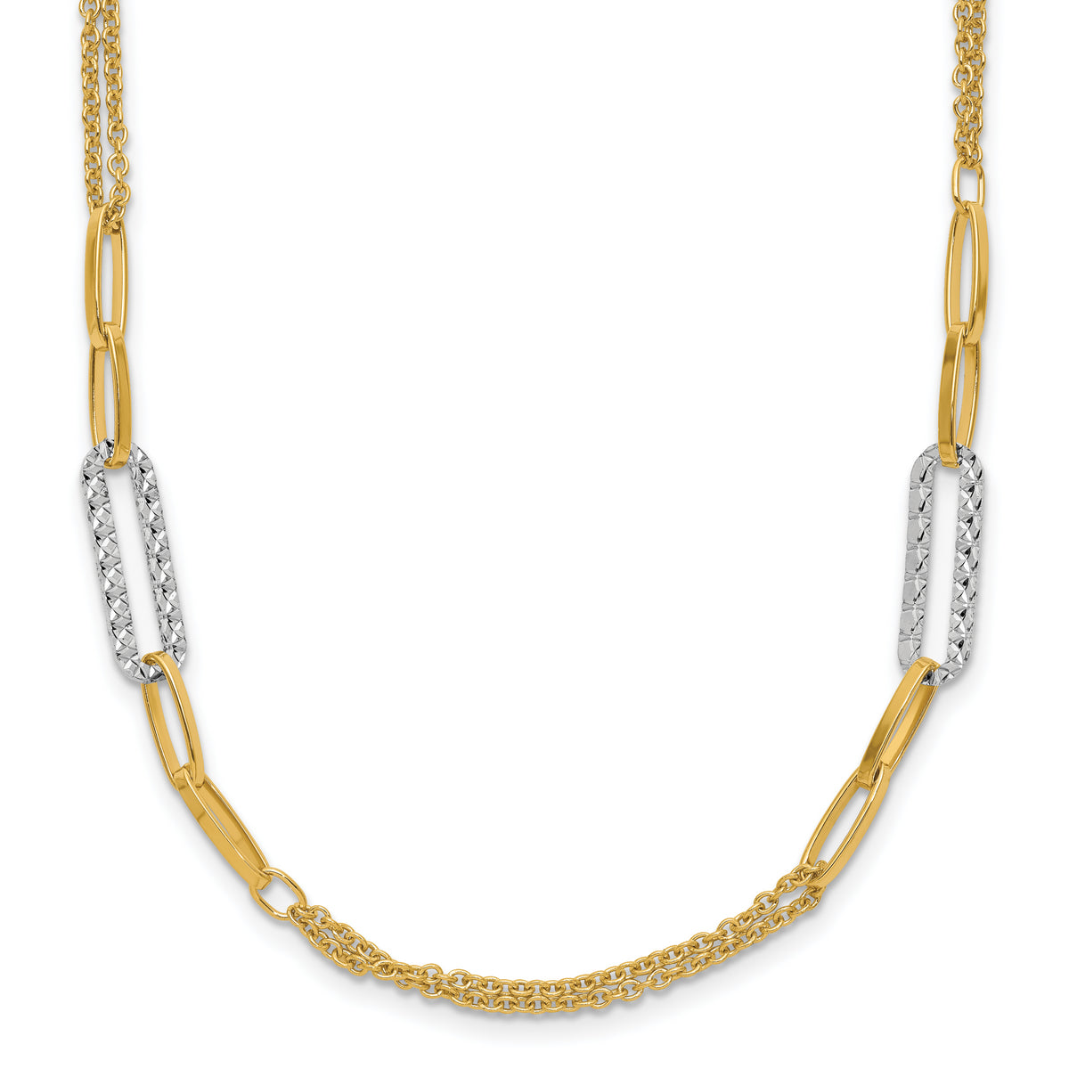 14K Two-tone Polished and Textured Fancy Link Necklace
