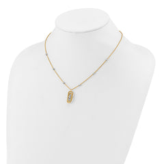 14K Two-tone Polished and Dia-cut Fancy with 2in ext. Necklace