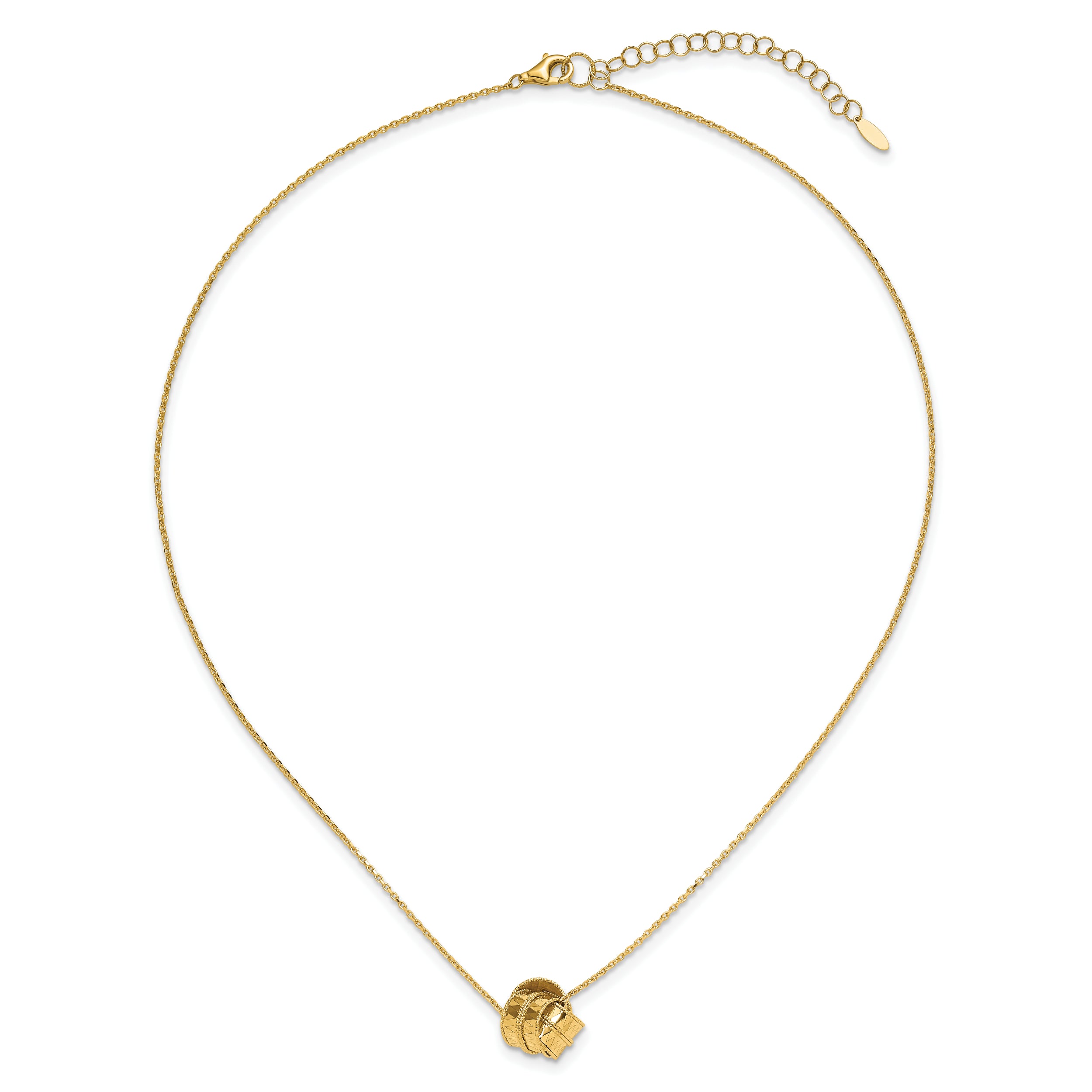 14K Polished and Diamond-cut Fancy Knot with 2in ext. Necklace