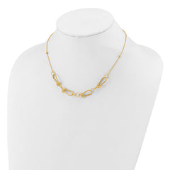 14K Polished/Textured/Dia-cut Fancy Link with 2in ext. Necklace
