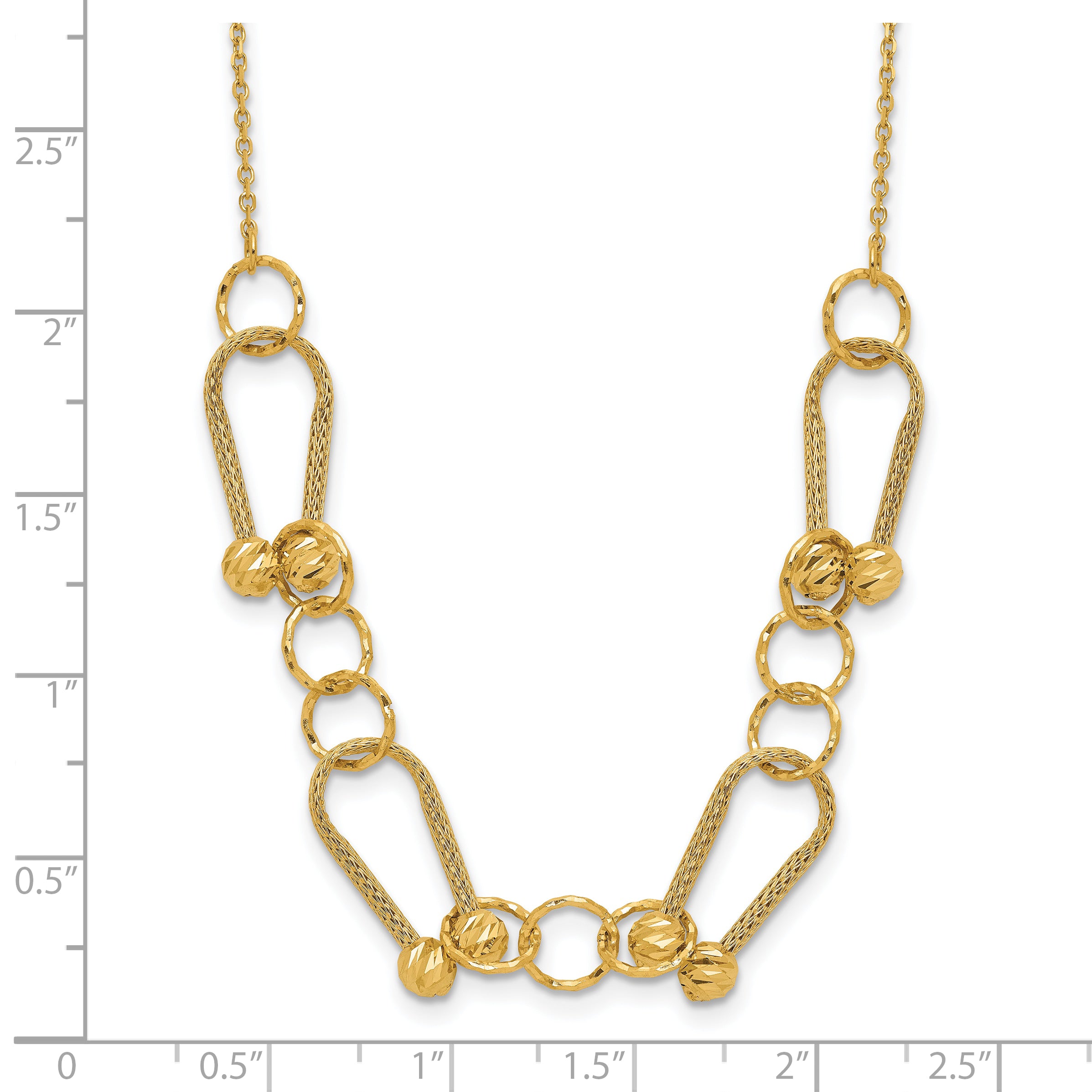 14K Polished/Textured/Dia-cut Fancy Link with 2in ext. Necklace
