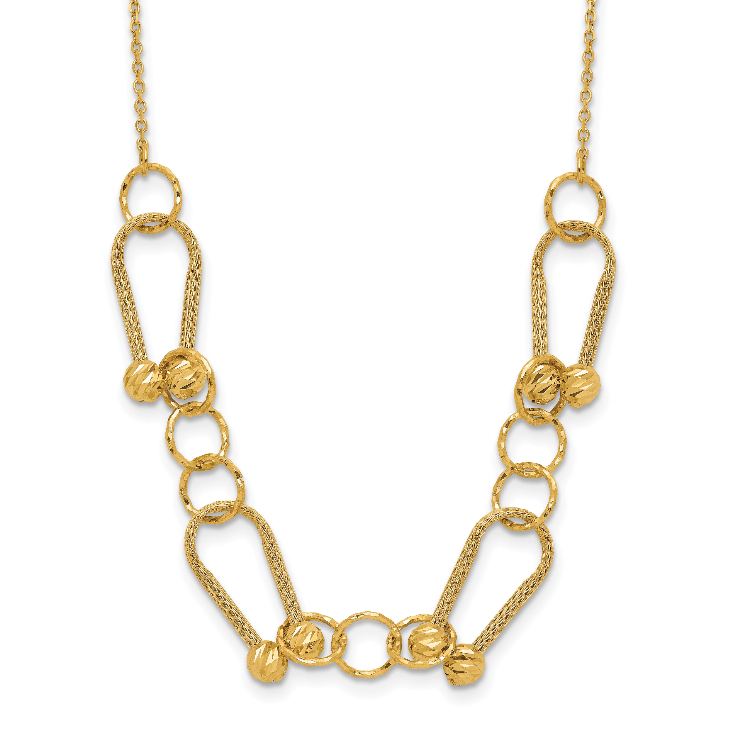 14K Polished/Textured/Dia-cut Fancy Link with 2in ext. Necklace