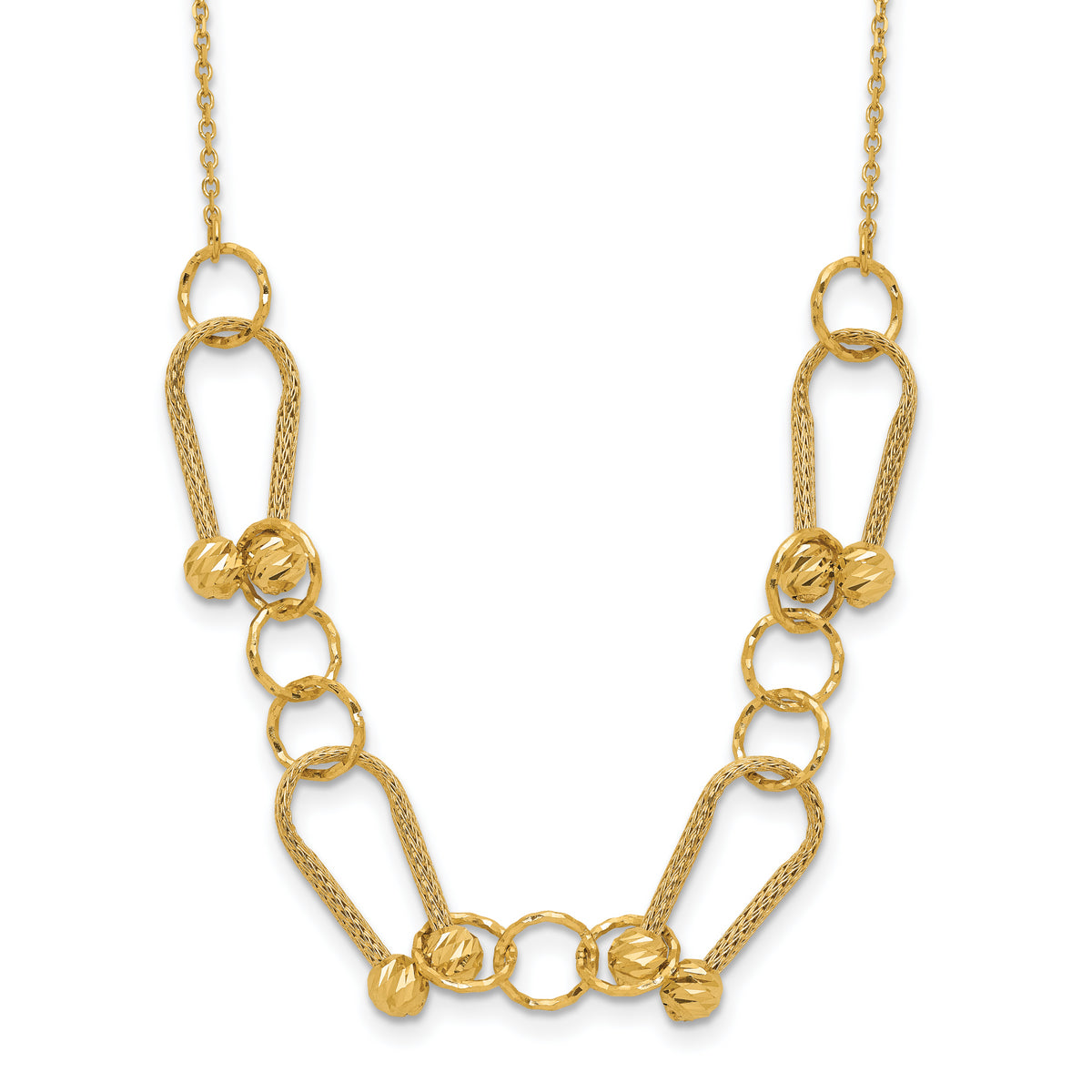 14K Polished/Textured/Dia-cut Fancy Link with 2in ext. Necklace