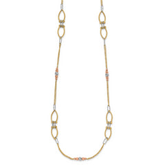14K Tri-color Polish/Textured/Dia-cut Fancy w/1.5in ext. Necklace