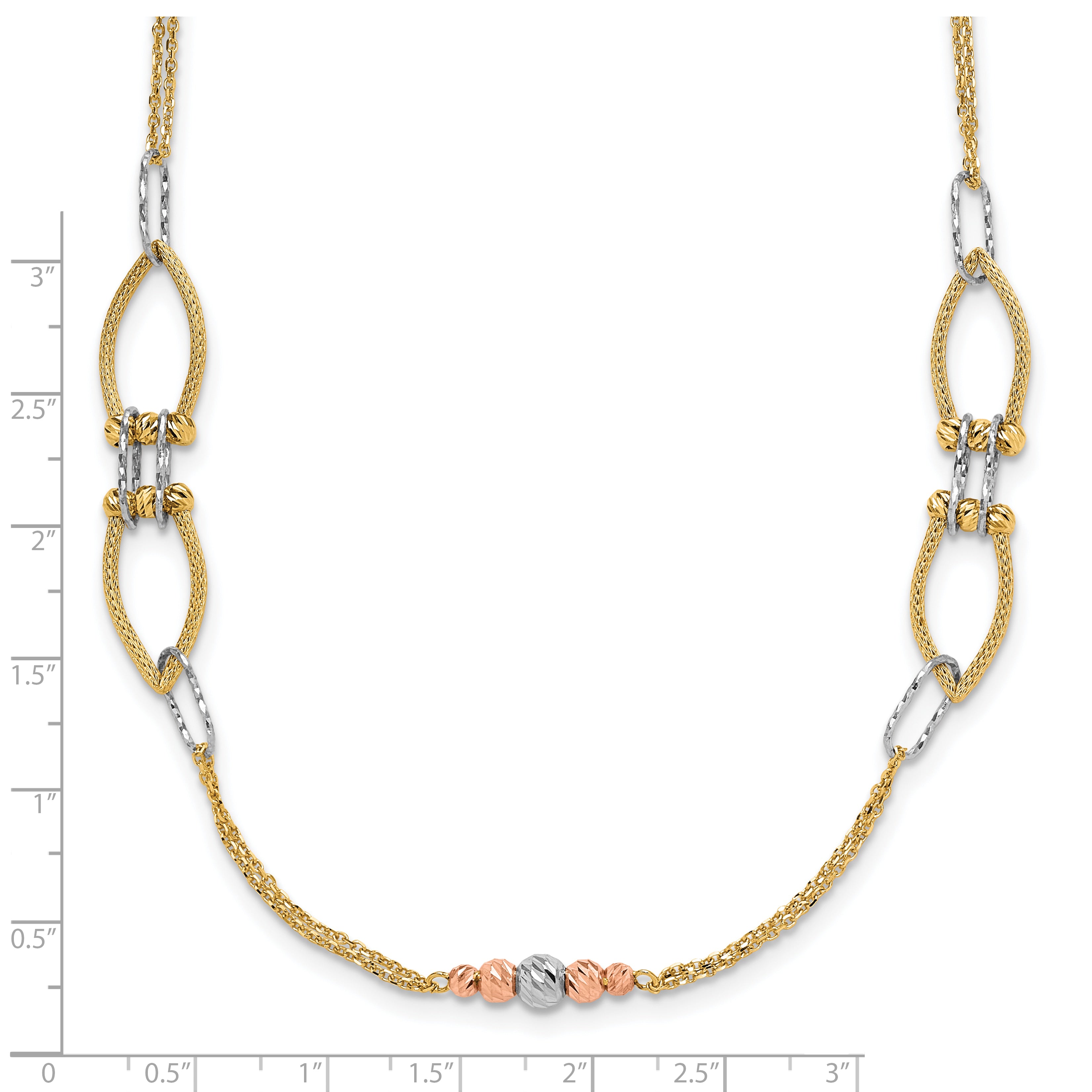14K Tri-color Polish/Textured/Dia-cut Fancy w/1.5in ext. Necklace