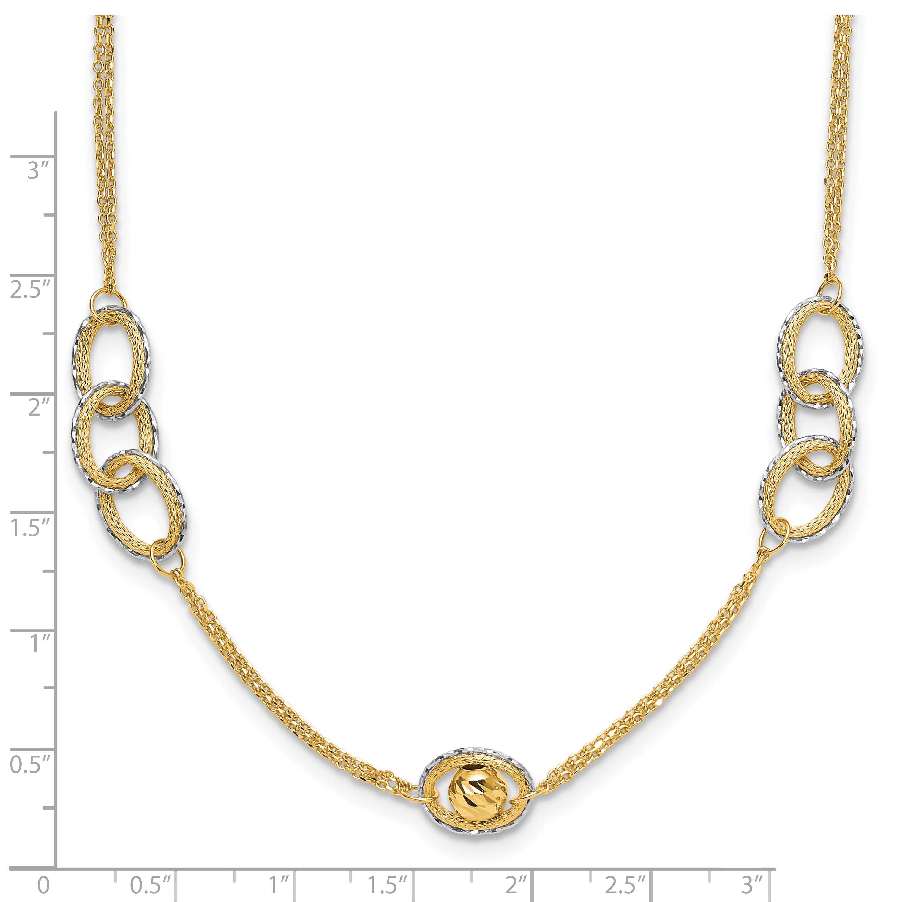 14K Two-tone Polish/Textured/Dia-cut Fancy w/1in ext. Necklace