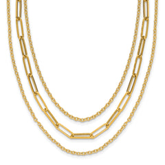 14K Polished 3-strand Fancy Link Necklace