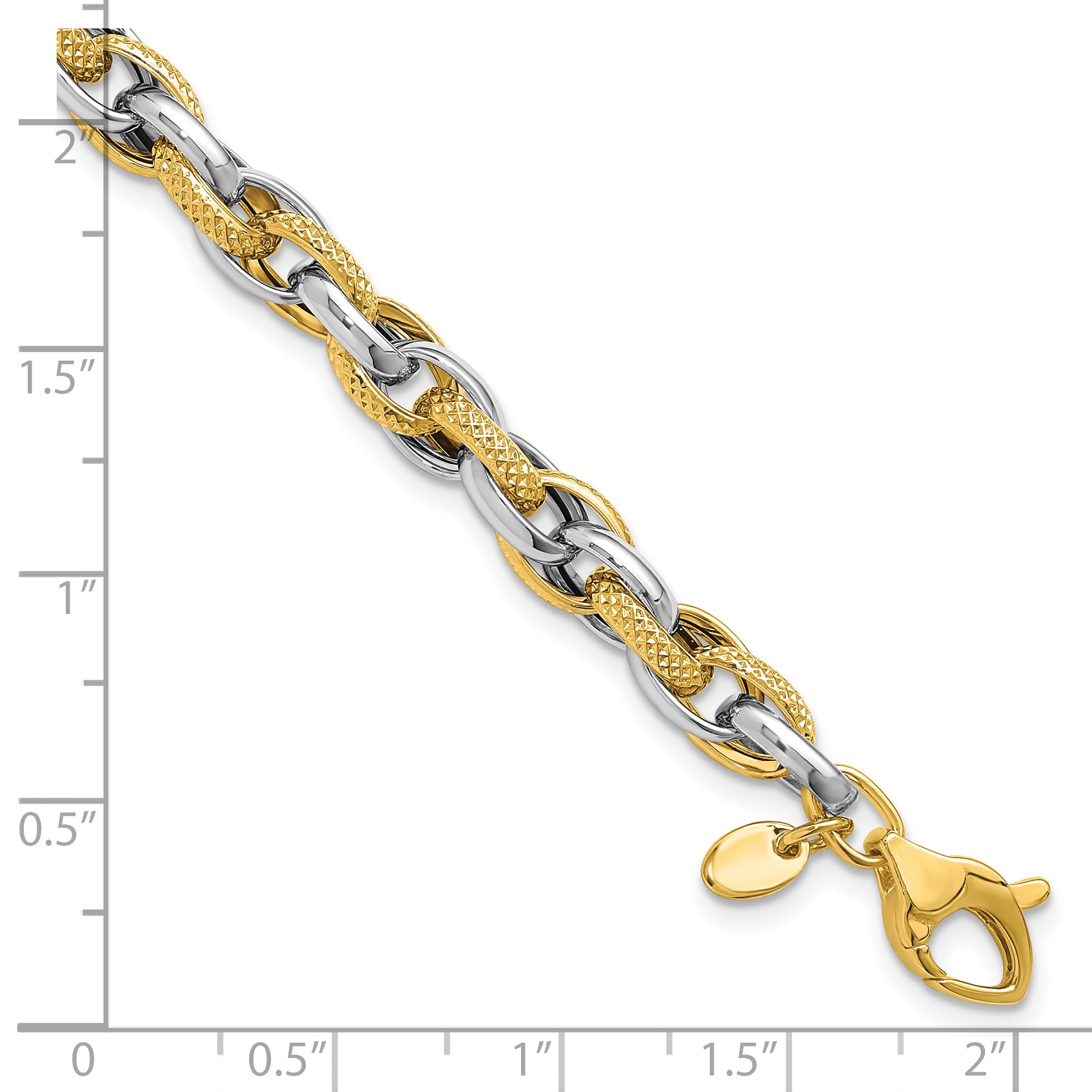 14K Two-tone Polished and Textured Fancy Link Bracelet