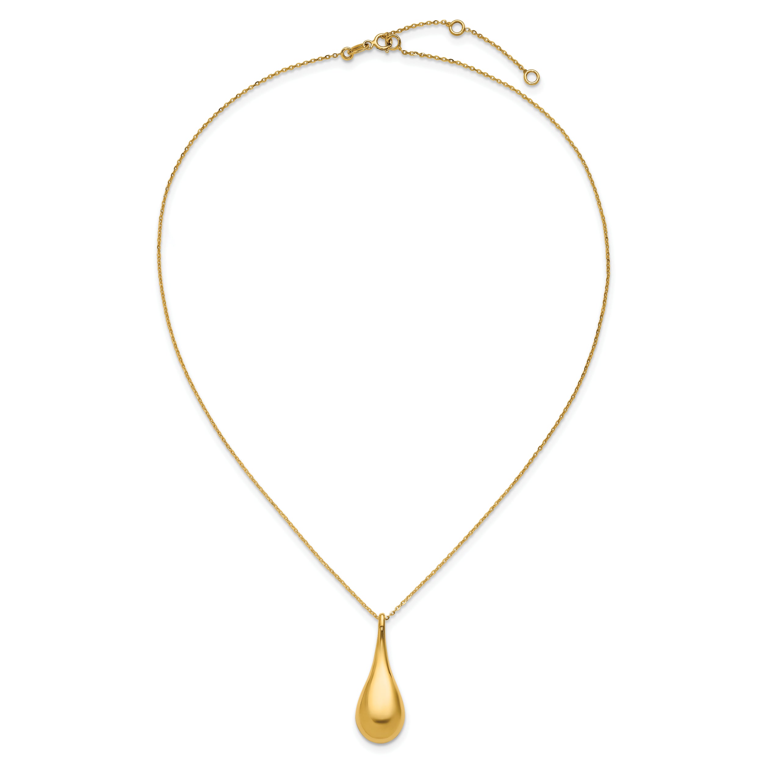 14K Polished Teardrop 16in w/2in ext. Necklace - 18