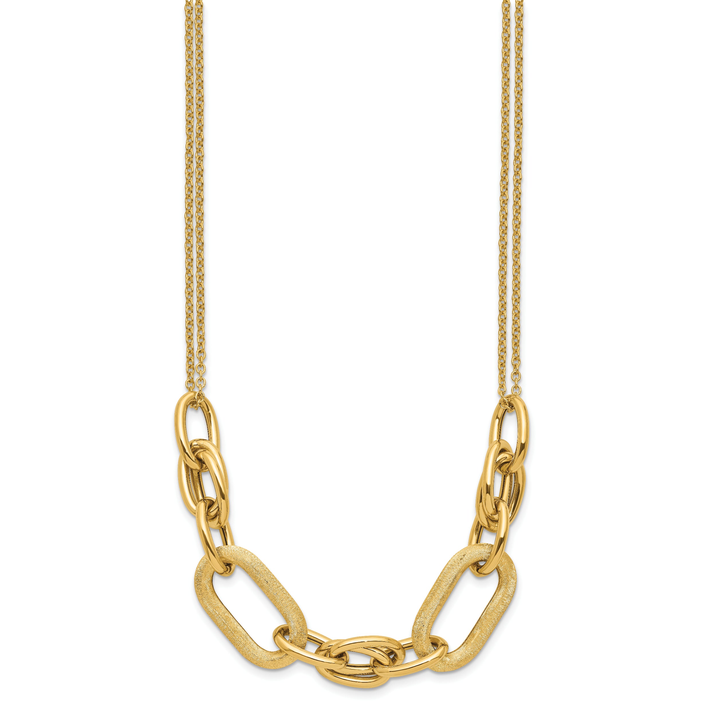 14K Polished and Satin 2-strand Fancy Link with 1in ext. Necklace