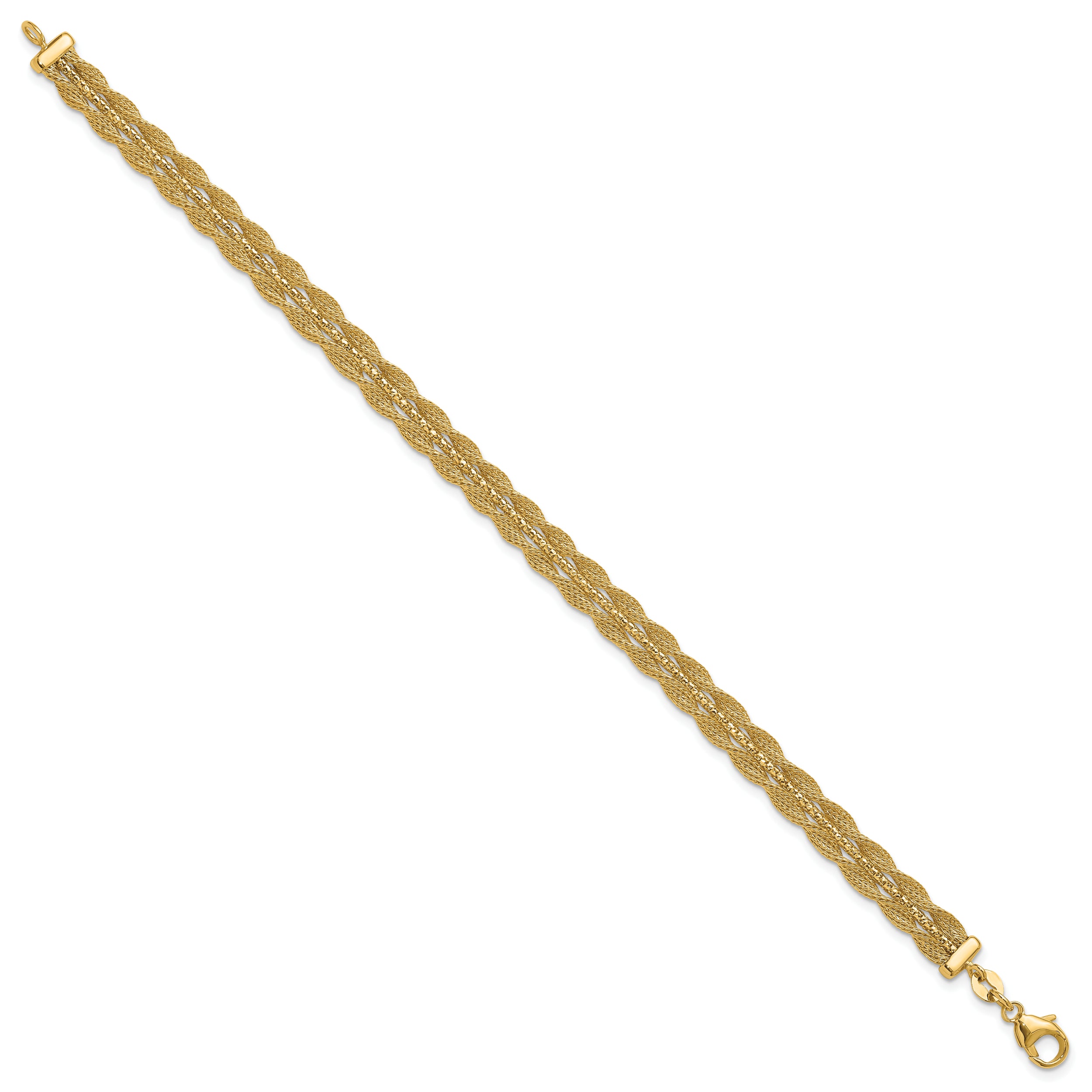 14K Polished/Textured and Diamond-cut Bracelet